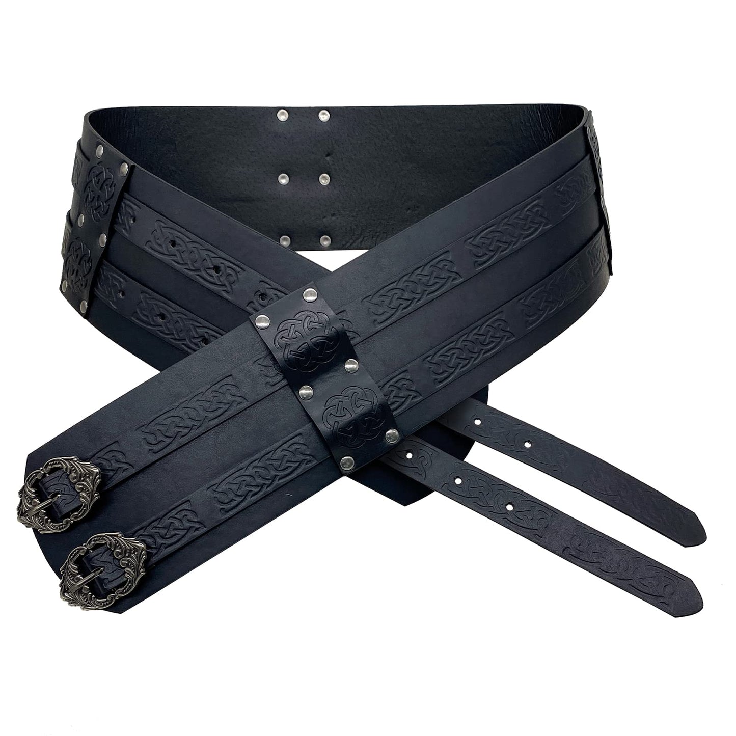 Knotwork Embossed Viking Wide Belt Double-Buckle Thane's Belt
