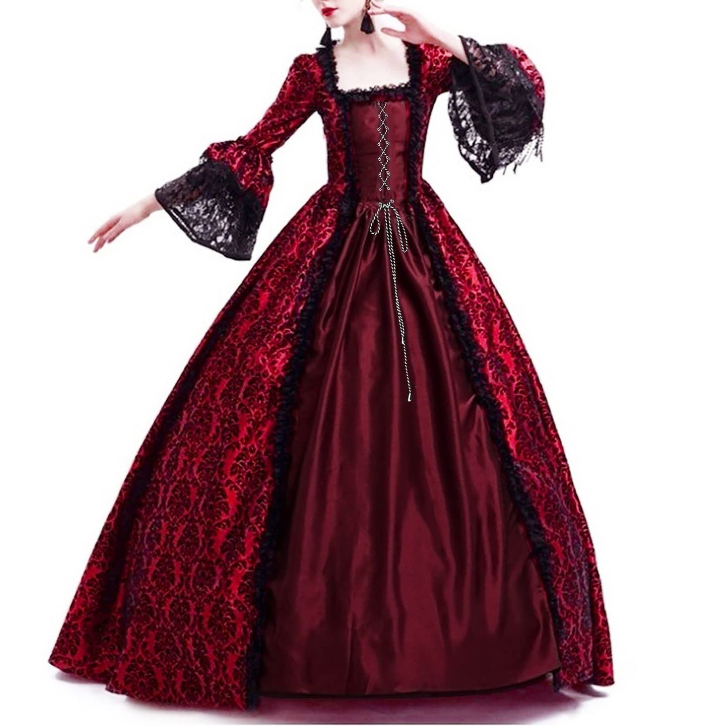 Wine Gothic Witch Medieval Wedding Dress Renaissance Dress for Women