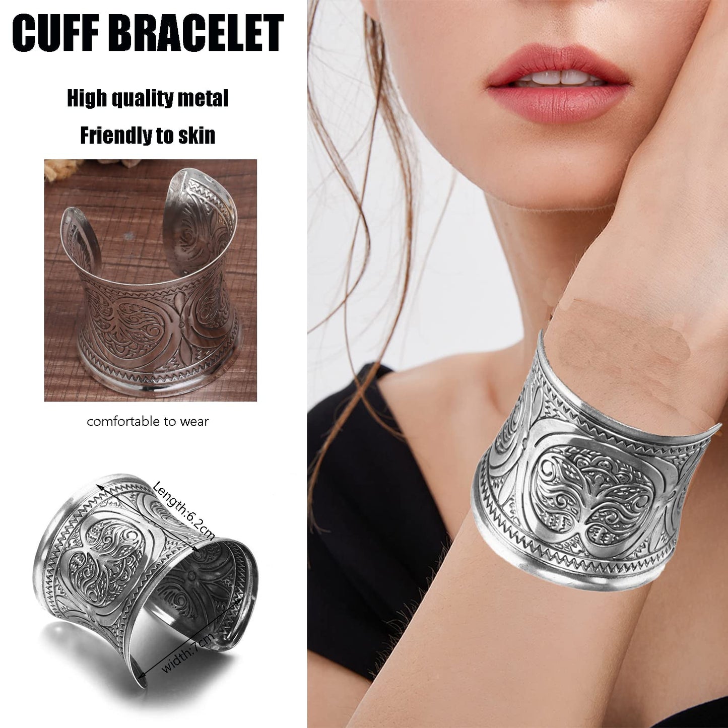 SONNYX 2 PCS Cuff Bracelets for Women Vintage Ethnic Wide Open Chunky Gold Sliver Wrist Cuff Warp Bracelets for Cosplay or Belly Dance GOLD 2