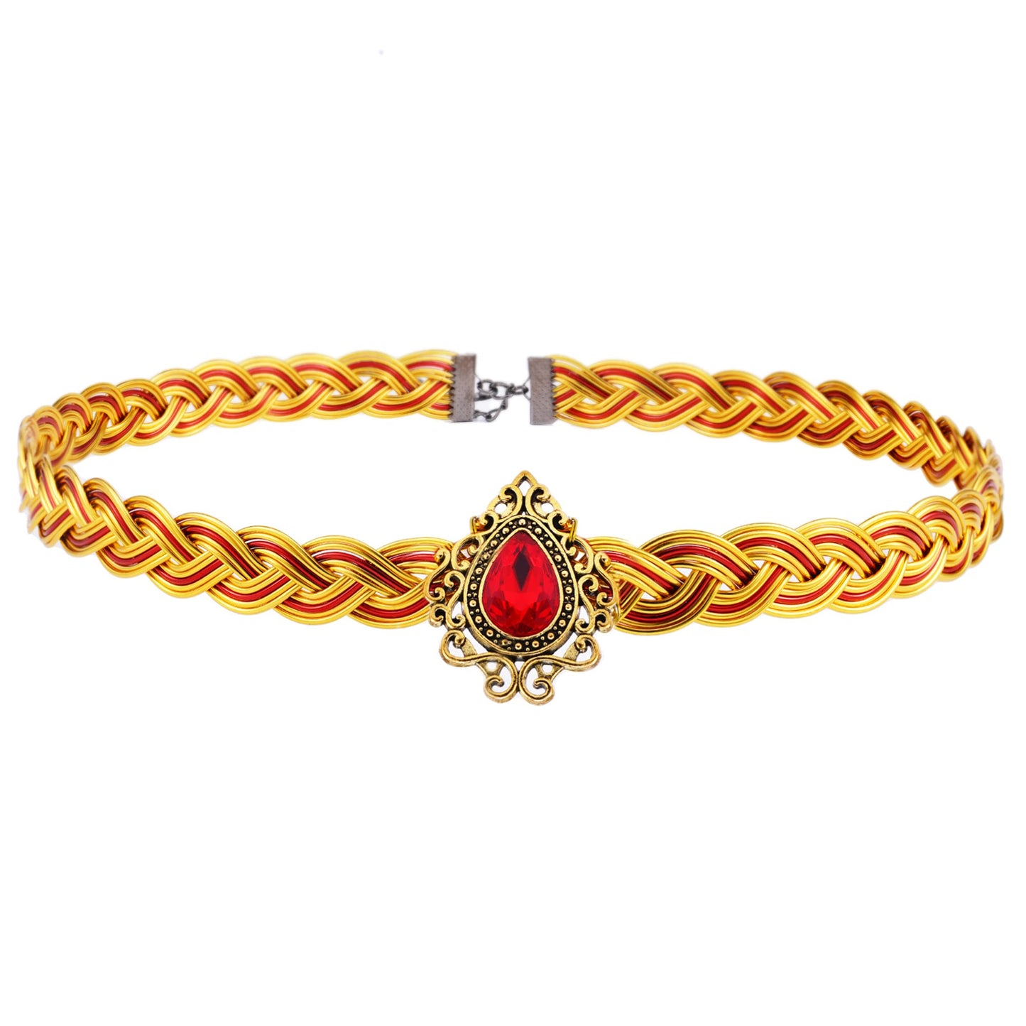 Braided Brass Circlet Crown with Ruby