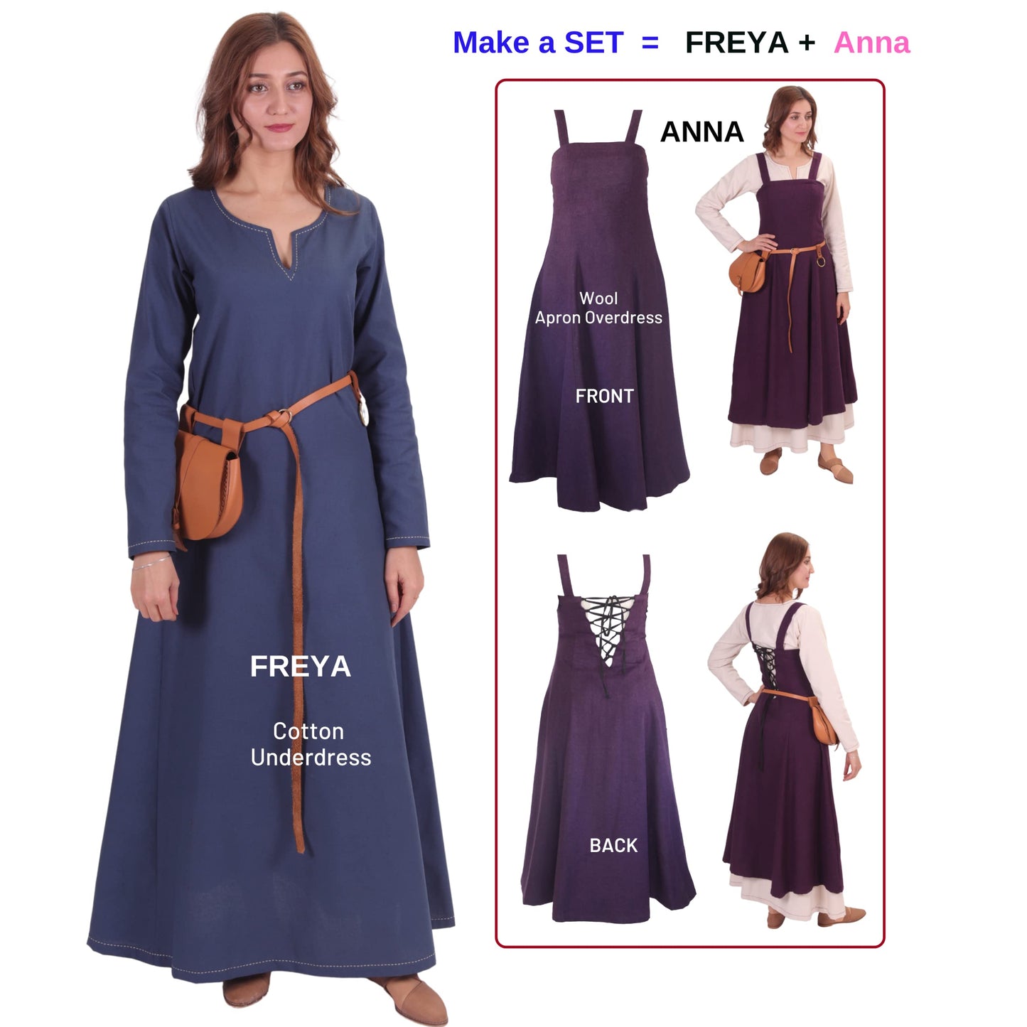 Turkish Made Natural Cotton Fraye Viking Medieval Women Dress