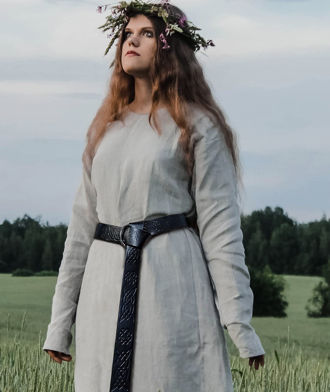 Dark Brown Celtic Knot Embossed PU Leather Medieval Viking Belt