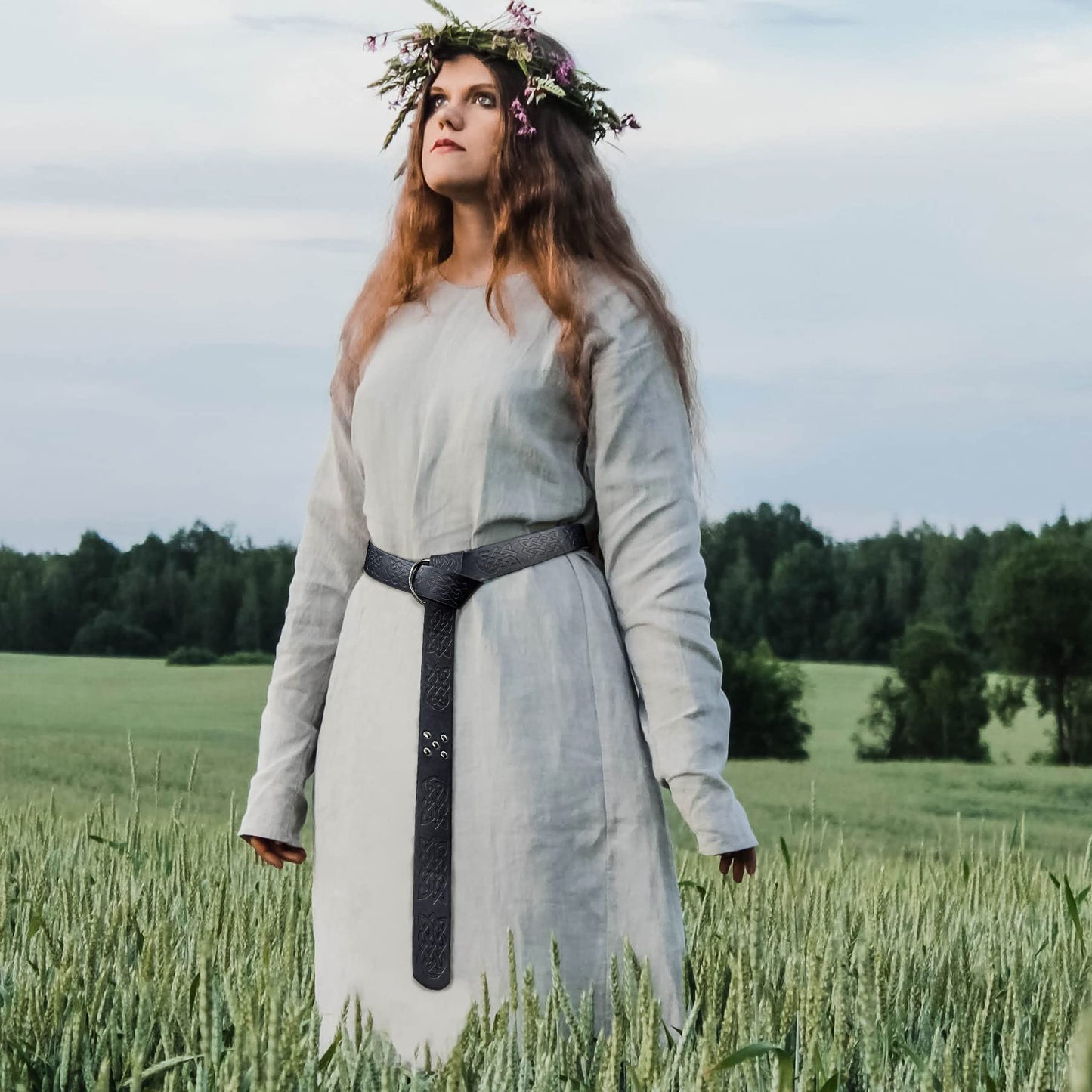 Dark Brown Celtic Knot Embossed PU Leather Medieval Viking Belt