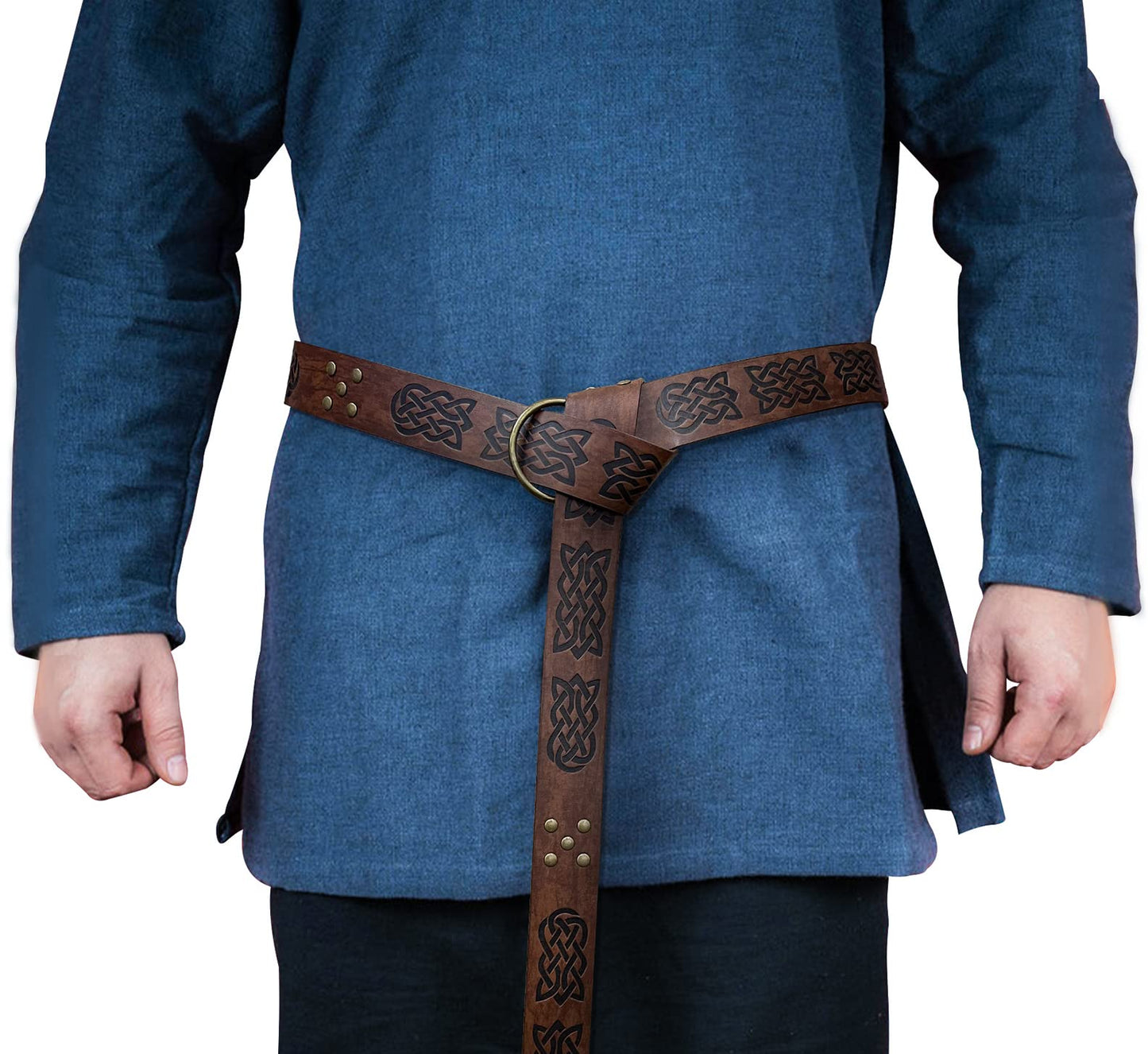 Dark Brown Celtic Knot Embossed PU Leather Medieval Viking Belt