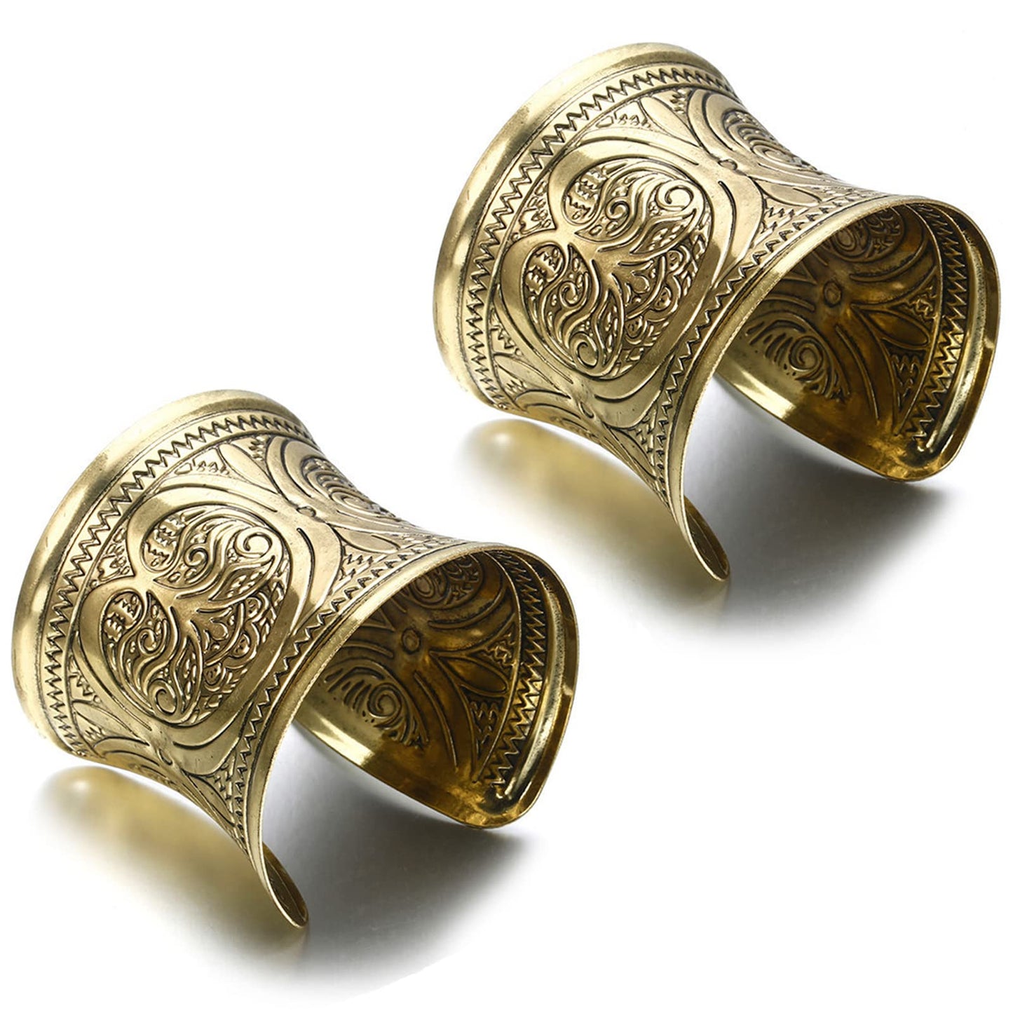 SONNYX 2 PCS Cuff Bracelets for Women Vintage Ethnic Wide Open Chunky Gold Sliver Wrist Cuff Warp Bracelets for Cosplay or Belly Dance GOLD 2