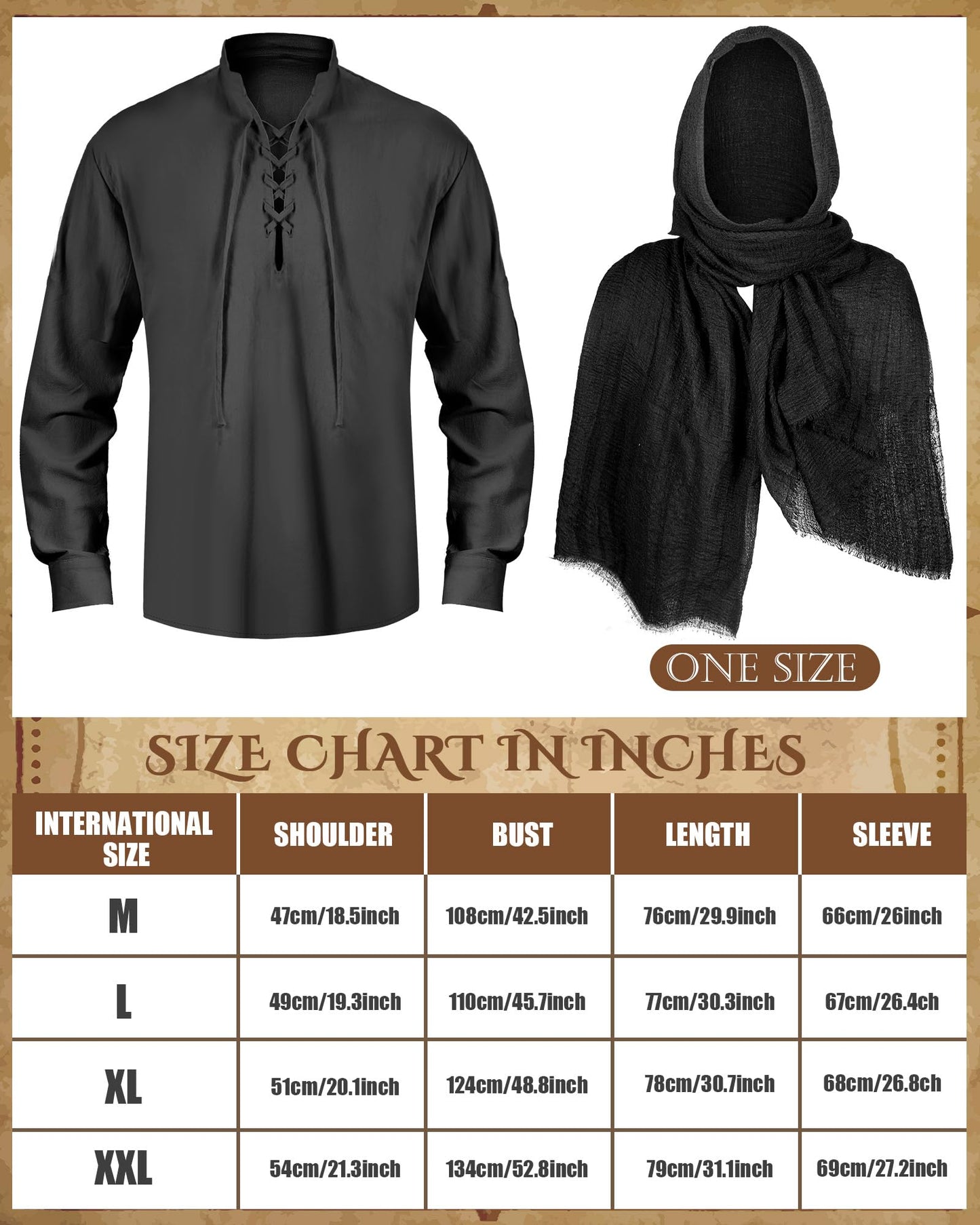 Men's Renaissance Costume Set Shirt Pants 8 Pcs