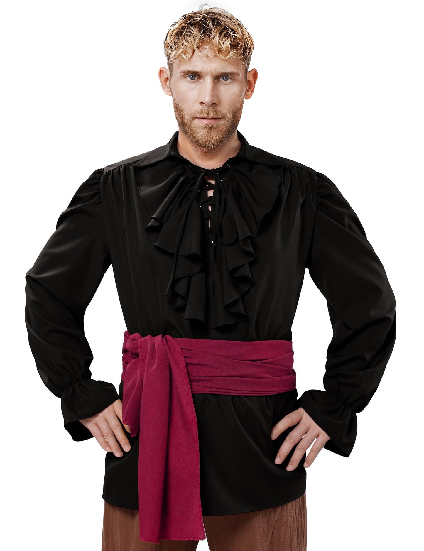 Men's Renaissance Victorian Medieval Pirate Shirt Lace Up Costume Top