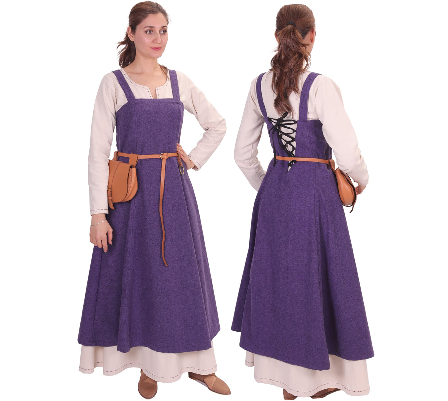 Wool Viking Apron Overdress with Laced Back