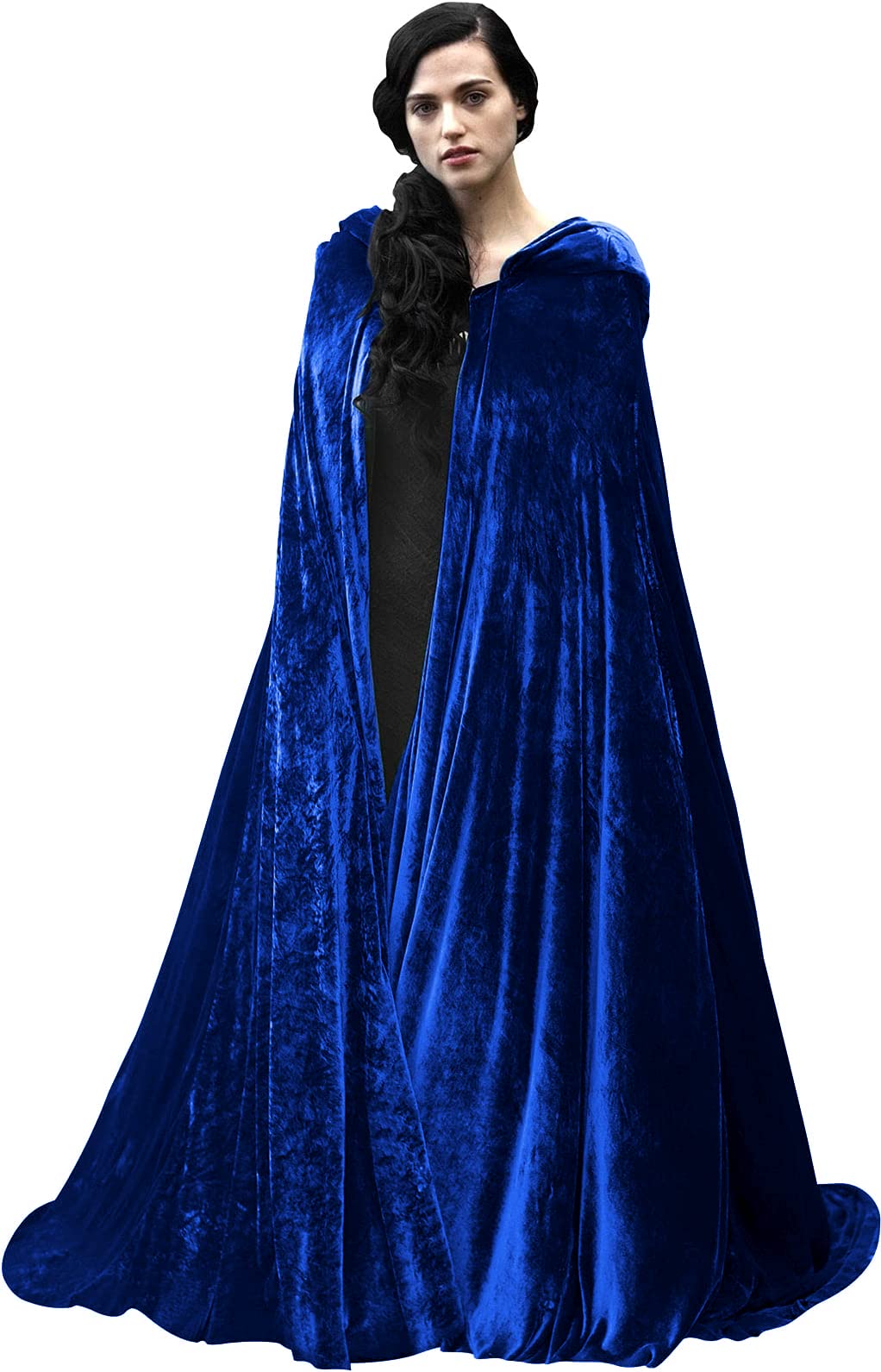 HOMELEX Black Witch Velvet Cloak Halloween Maleficent Hooded Cape Queen King Robe Outfit Renaissance Medieval Costume Green