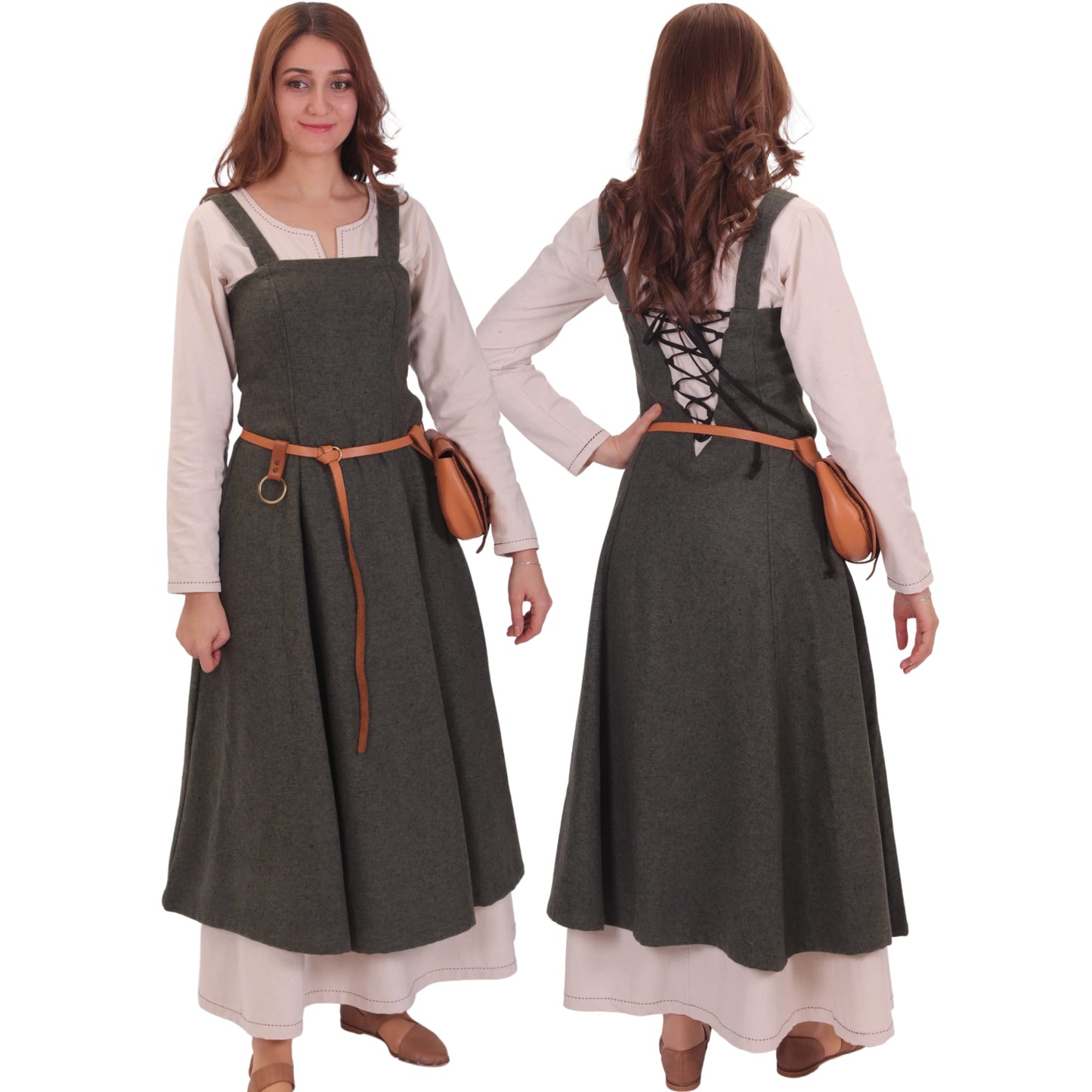 Wool Viking Apron Overdress with Laced Back
