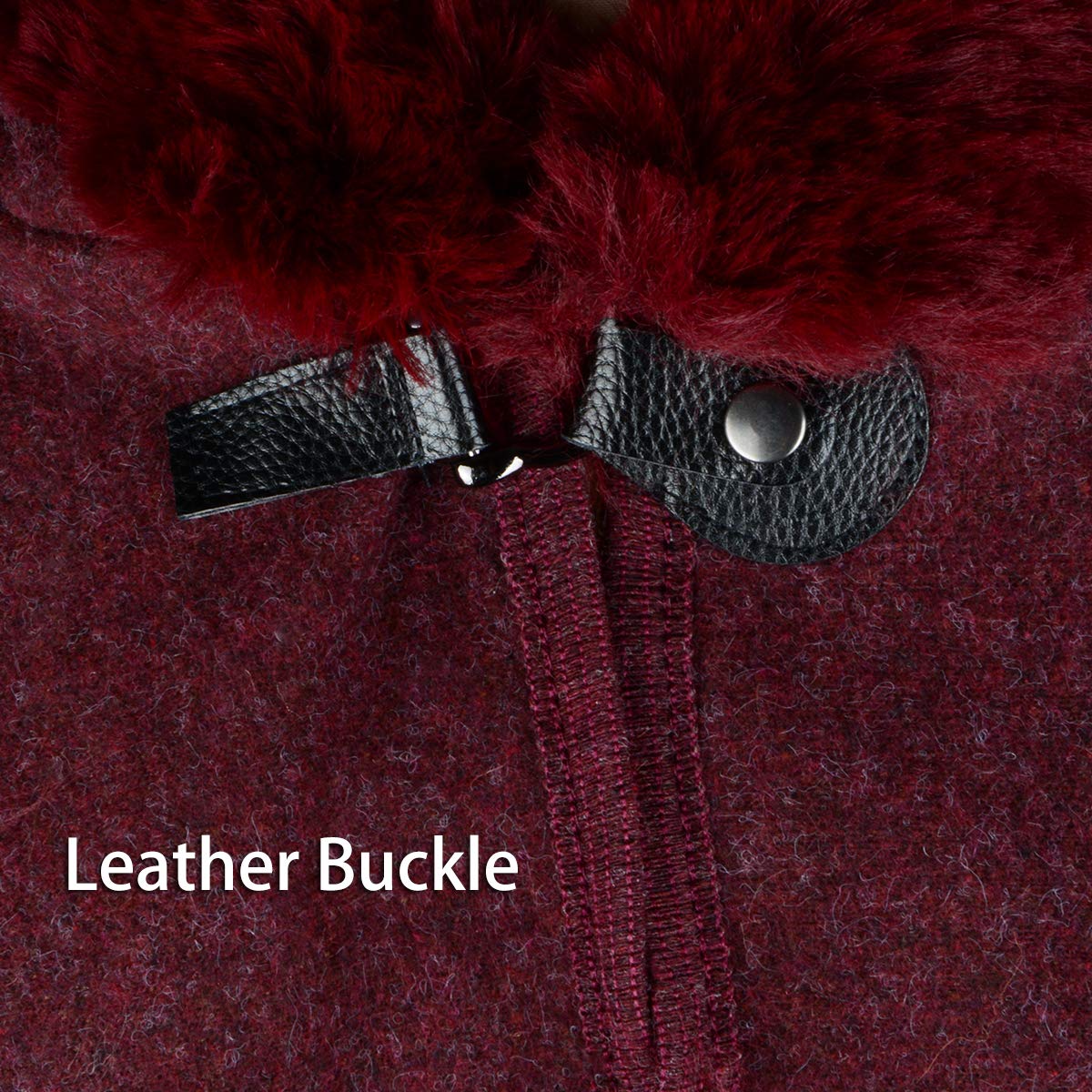 Fur-Lined Leather Closure Wool Half-Cloak with Hood