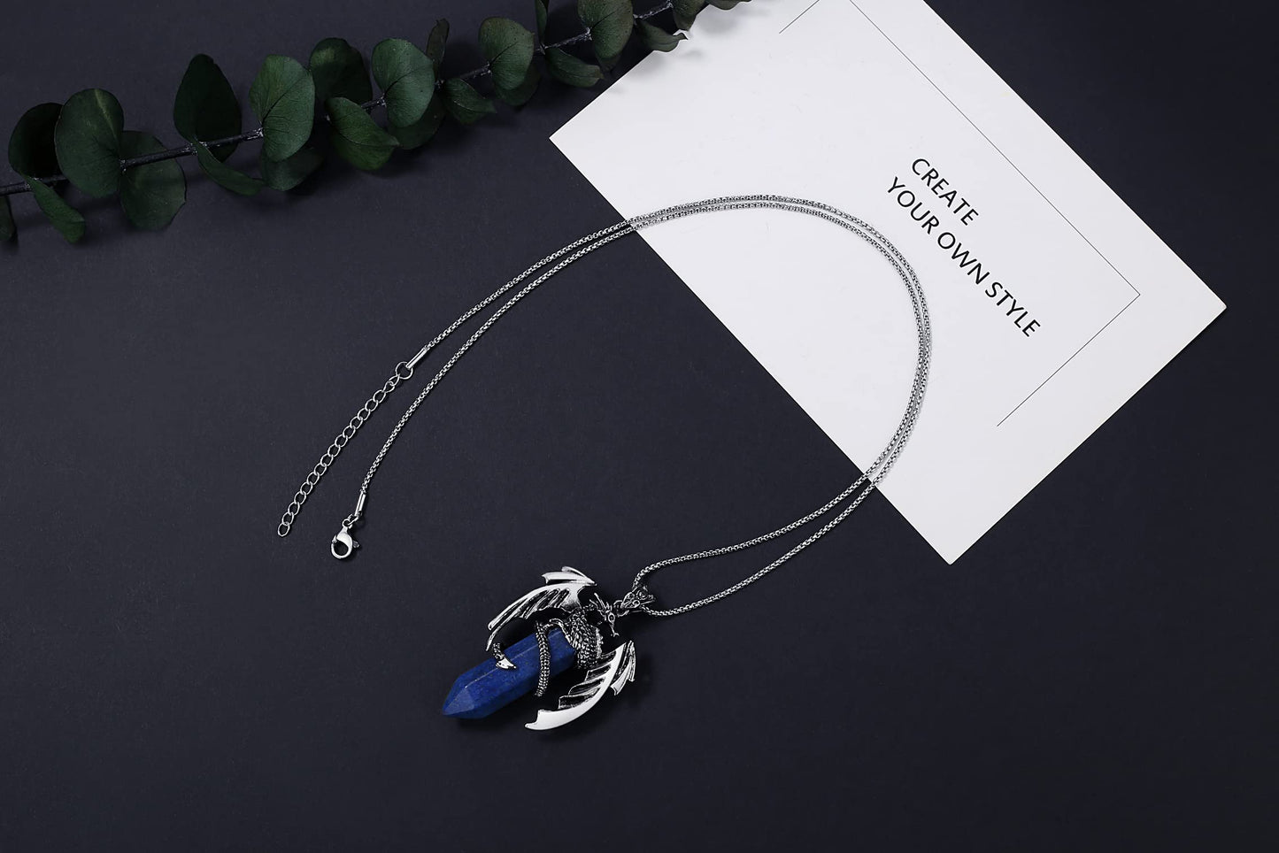 MAIBAOTA Natural Gemstone Dragon Crystal Necklace - Black Obsidian