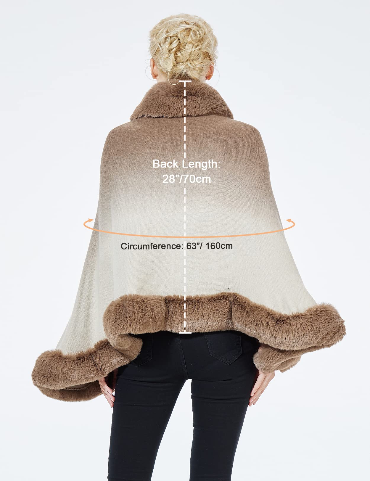 Faux Fur Shawl Wrap Stole Capelet Bridal Winter Wedding with Hook Hooded-black