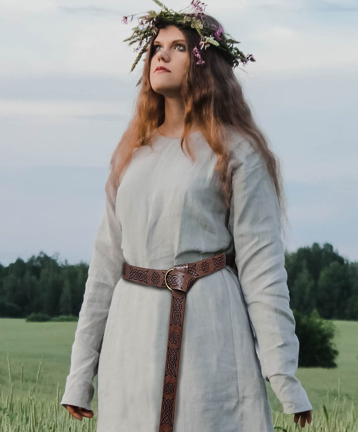 Dark Brown Celtic Knot Embossed PU Leather Medieval Viking Belt