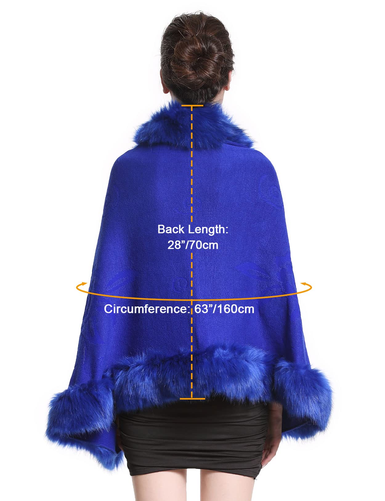 Faux Fur Shawl Wrap Stole Capelet Bridal Winter Wedding with Hook Hooded-black