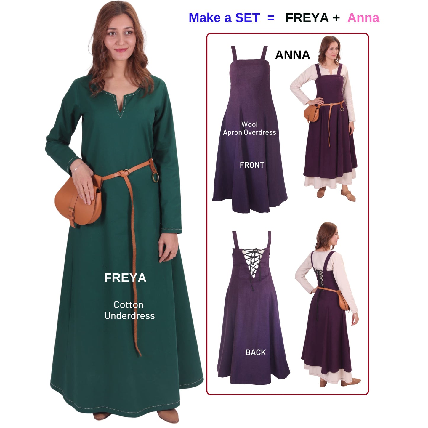Turkish Made Natural Cotton Fraye Viking Medieval Women Dress