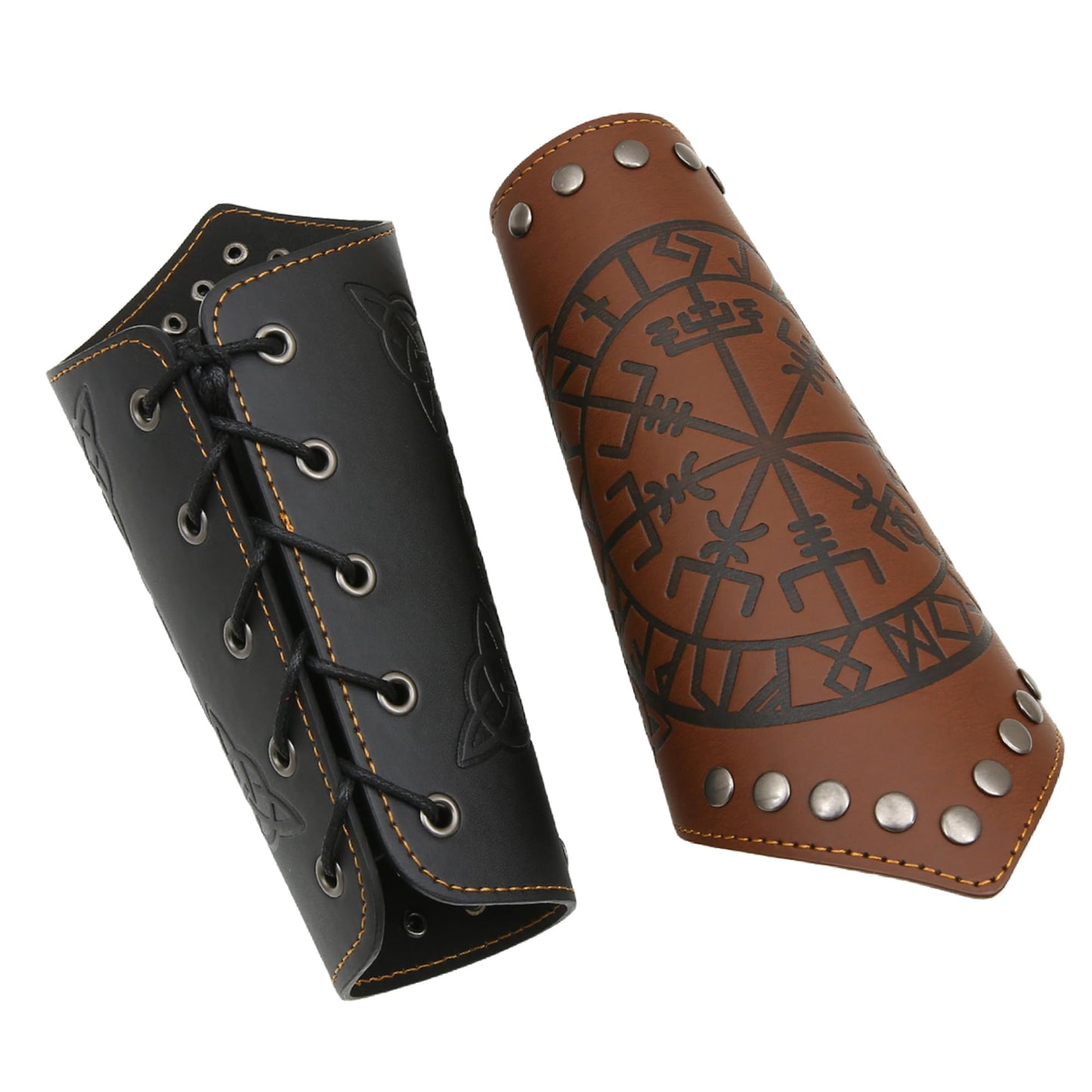GelConnie Leather Gauntlet Wristband Viking Leather Arm Guard Medieval Armor Bracers Leather Armband Wrist Guards Cosplay Black Leather Bracers