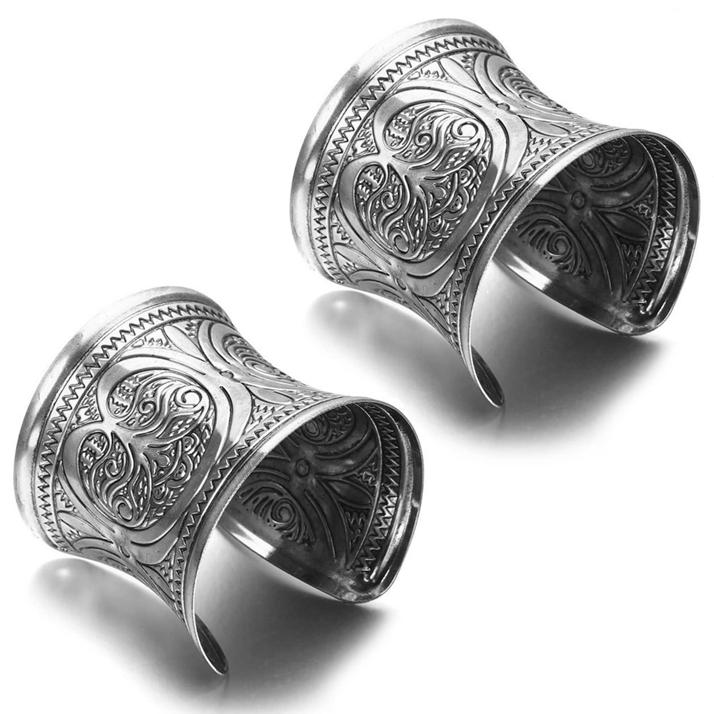 SONNYX 2 PCS Cuff Bracelets for Women Vintage Ethnic Wide Open Chunky Gold Sliver Wrist Cuff Warp Bracelets for Cosplay or Belly Dance GOLD 2