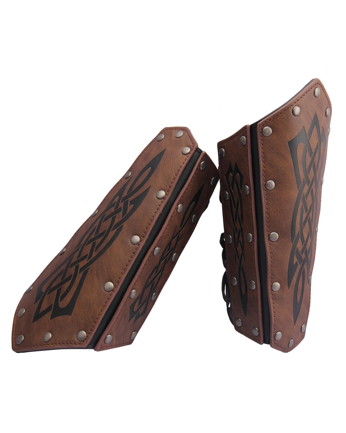 Leather Gauntlet Wristband Medieval Bracers Viking Wrist Guards Archery Guards Bracers Wide Arm Armor Cuff for Women Men 2PCS Knight Wrist Bracers