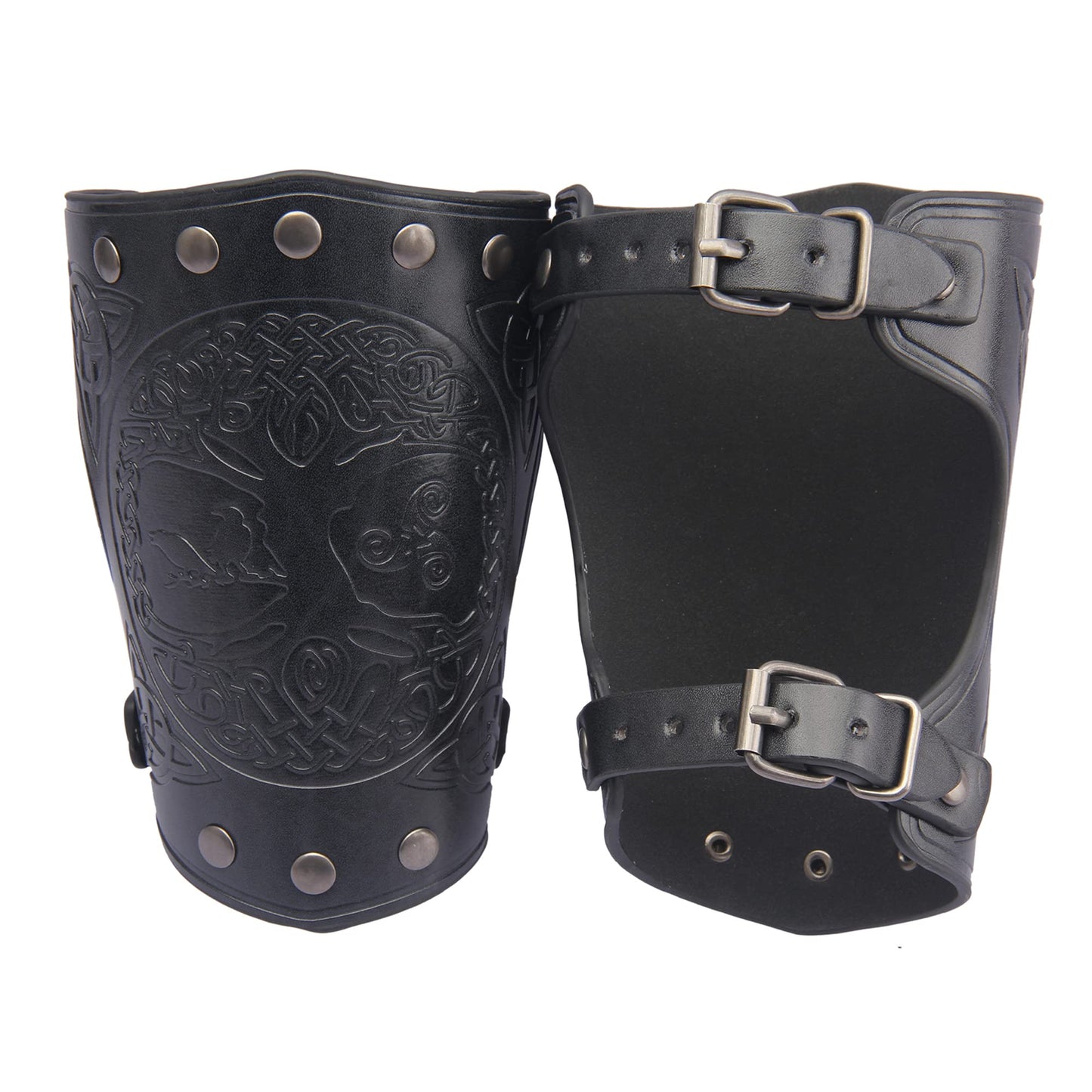 GelConnie Leather Gauntlet Wristband Viking Leather Arm Guard Medieval Armor Bracers Leather Armband Wrist Guards Cosplay Black Leather Bracers