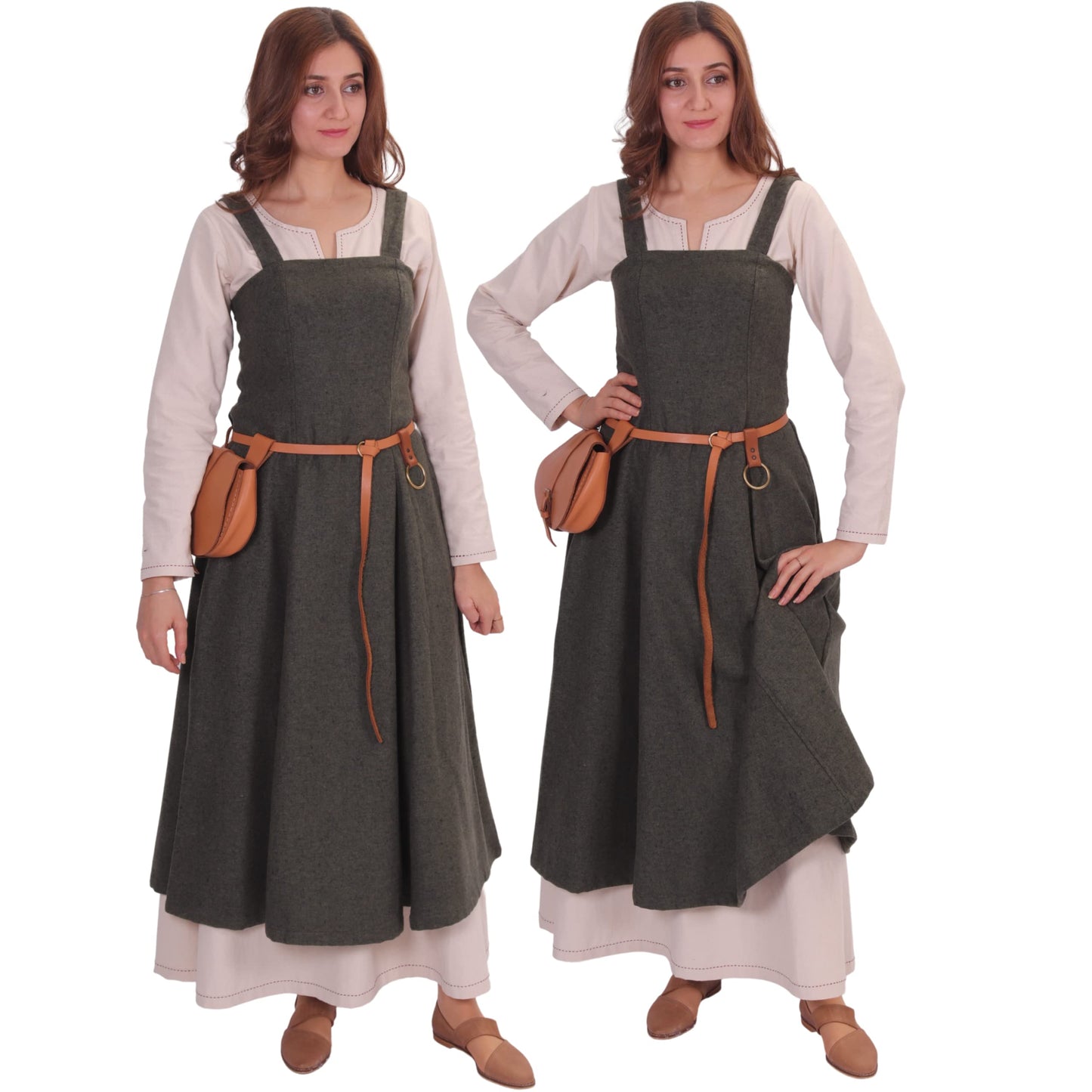 Wool Viking Apron Overdress with Laced Back