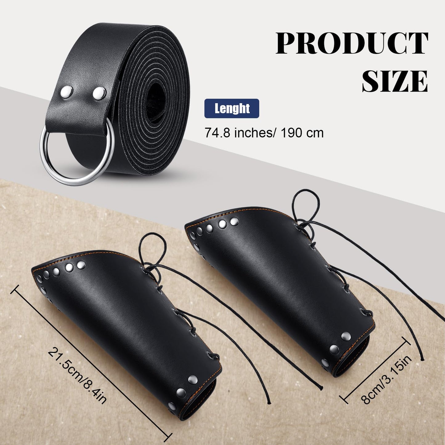 3 Set Men's Linen Long Sleeve Shirt Knight Belt Leather Gauntlet Wristband Set