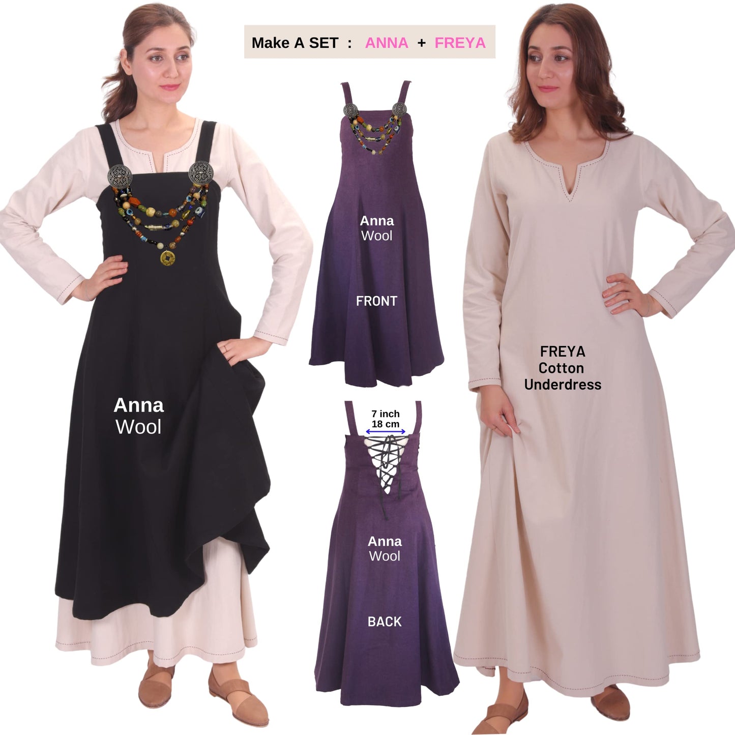 Wool Viking Apron Overdress with Laced Back