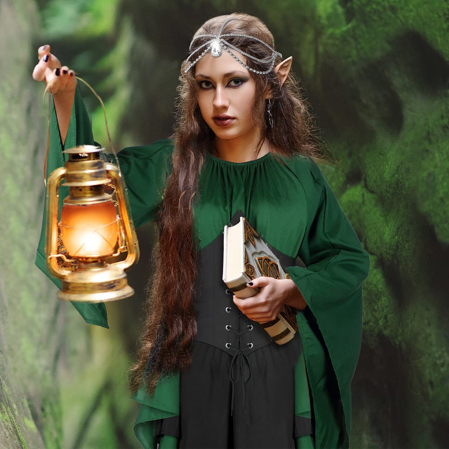 Pack of 5 Green and Brown Women's Renaissance Medieval Dress for Mardi Gras Carnival Dress Masquerade Party