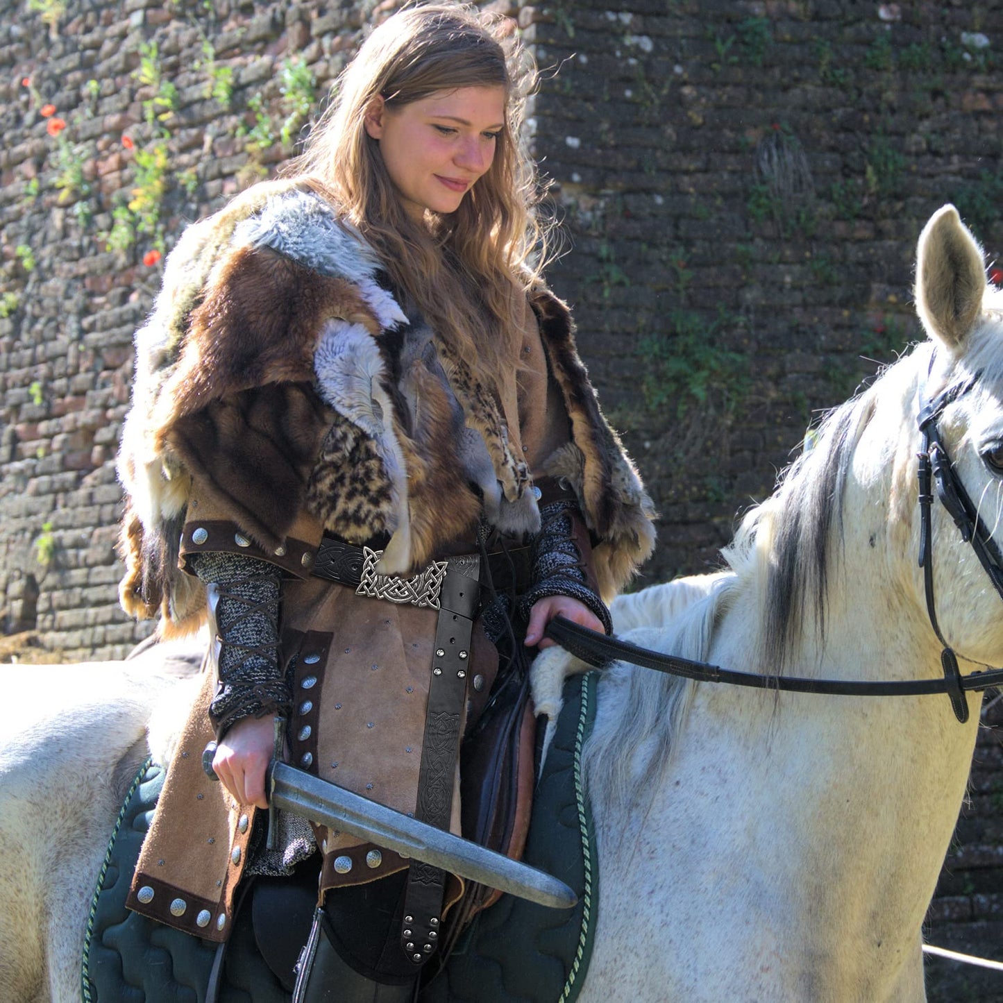 Dark Brown Celtic Knot Embossed PU Leather Medieval Viking Belt