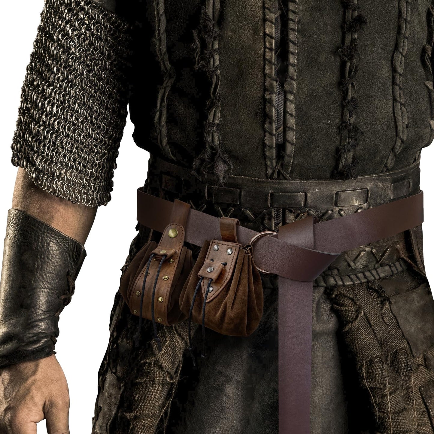 Medieval Viking Embossed O Ring Belt with Nordic Embossed Belt Bag