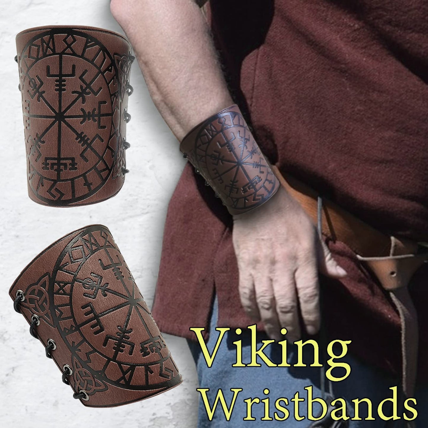 GelConnie Leather Gauntlet Wristband Viking Leather Arm Guard Medieval Armor Bracers Leather Armband Wrist Guards Cosplay Black Leather Bracers