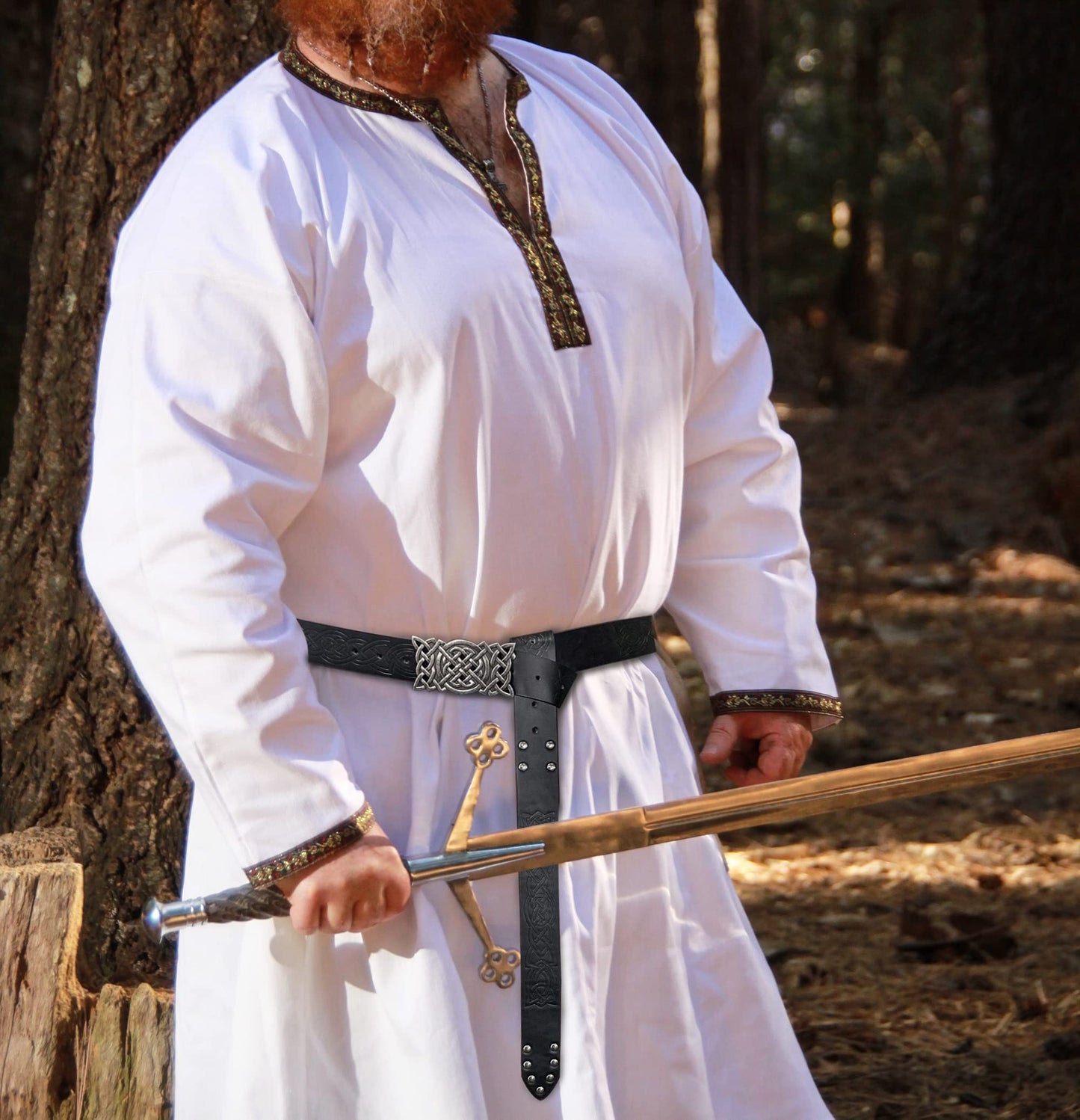 Dark Brown Celtic Knot Embossed PU Leather Medieval Viking Belt