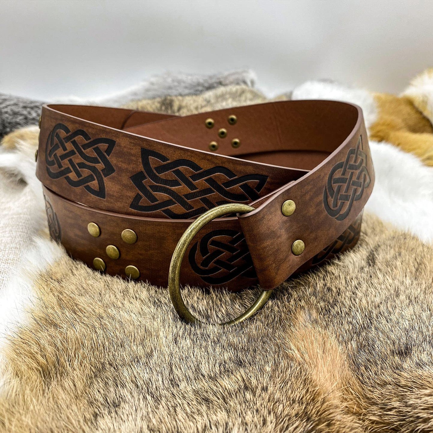 Dark Brown Celtic Knot Embossed PU Leather Medieval Viking Belt