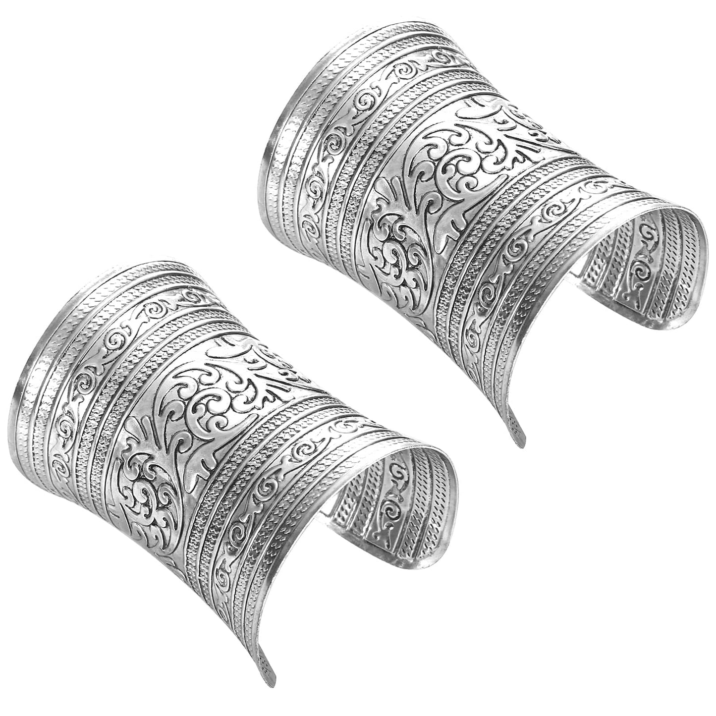 SONNYX 2 PCS Cuff Bracelets for Women Vintage Ethnic Wide Open Chunky Gold Sliver Wrist Cuff Warp Bracelets for Cosplay or Belly Dance GOLD 2