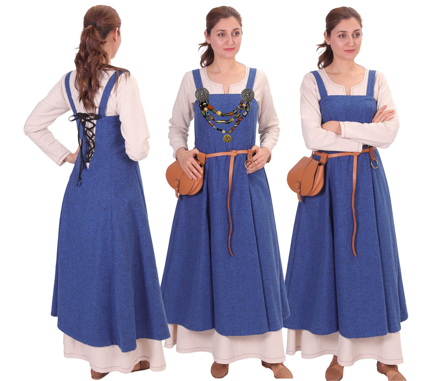 Wool Viking Apron Overdress with Laced Back