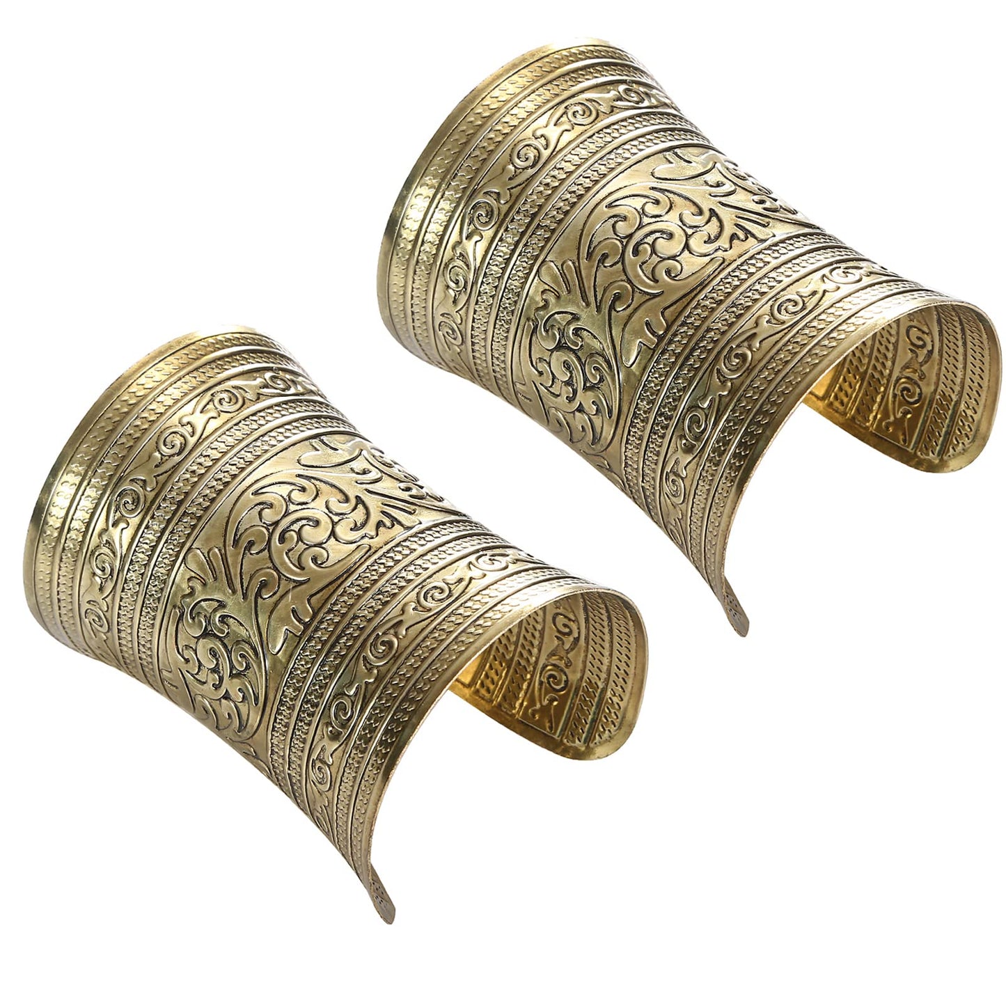 SONNYX 2 PCS Cuff Bracelets for Women Vintage Ethnic Wide Open Chunky Gold Sliver Wrist Cuff Warp Bracelets for Cosplay or Belly Dance GOLD 2