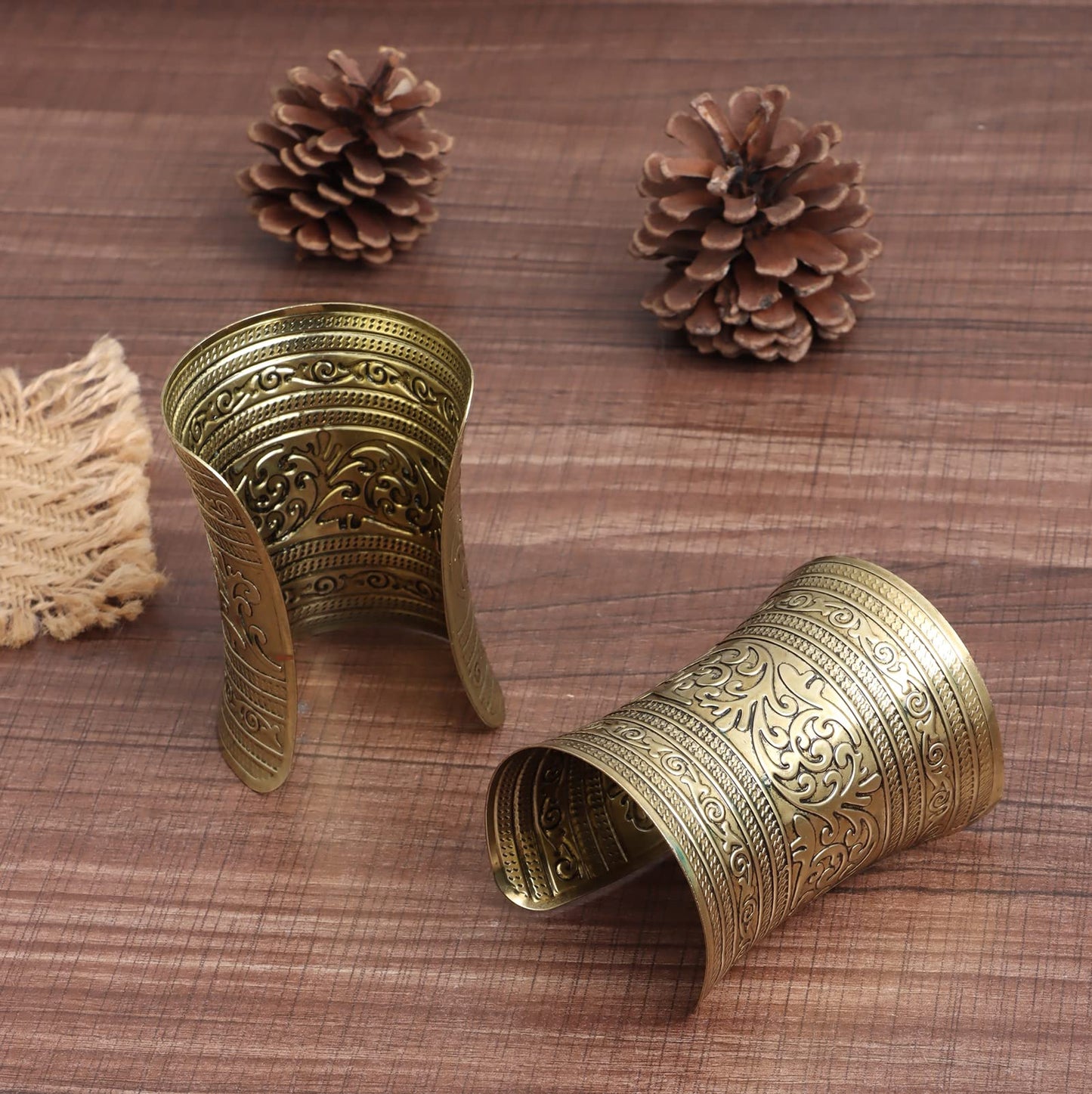 SONNYX 2 PCS Cuff Bracelets for Women Vintage Ethnic Wide Open Chunky Gold Sliver Wrist Cuff Warp Bracelets for Cosplay or Belly Dance GOLD 2