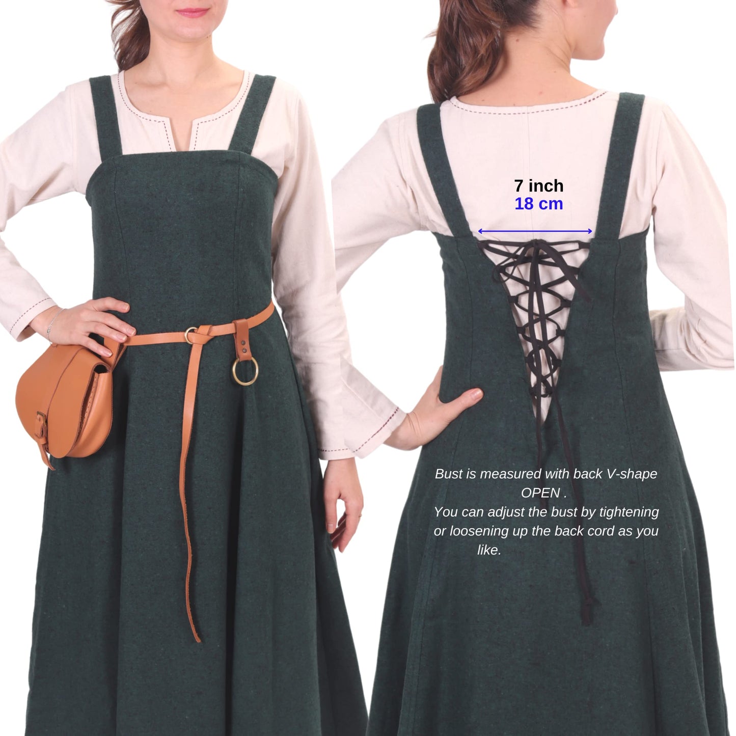 Wool Viking Apron Overdress with Laced Back