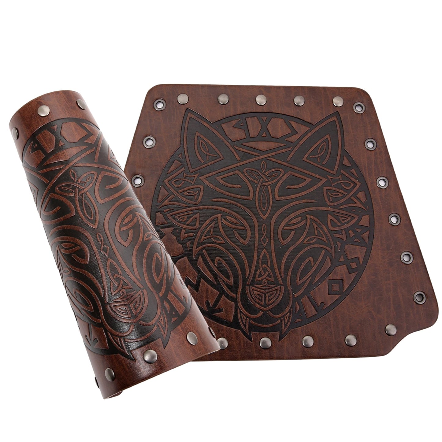 Leather Gauntlet Wristband Medieval Bracers Viking Wrist Guards Archery Guards Bracers Wide Arm Armor Cuff for Women Men 2PCS Knight Wrist Bracers