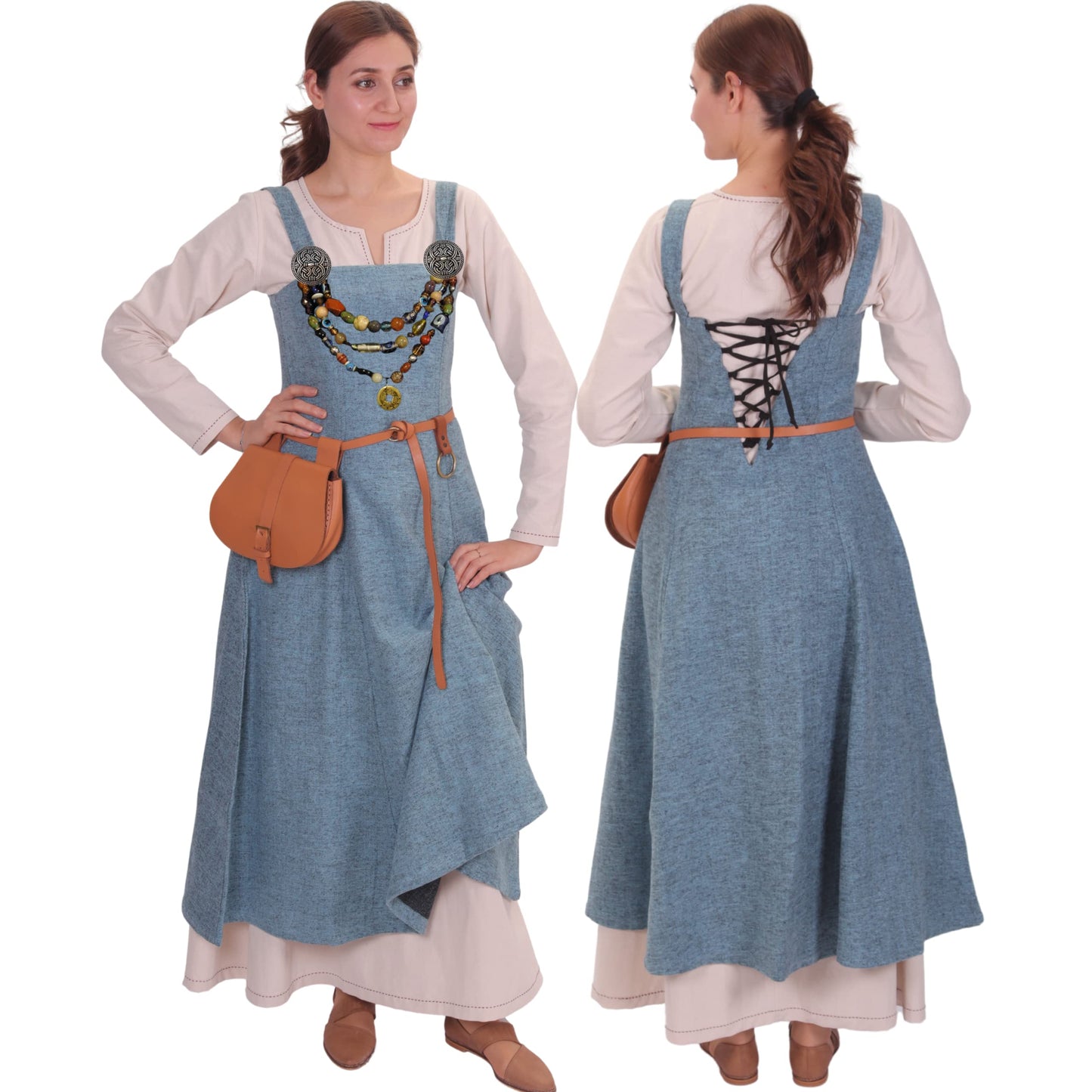 Wool Viking Apron Overdress with Laced Back