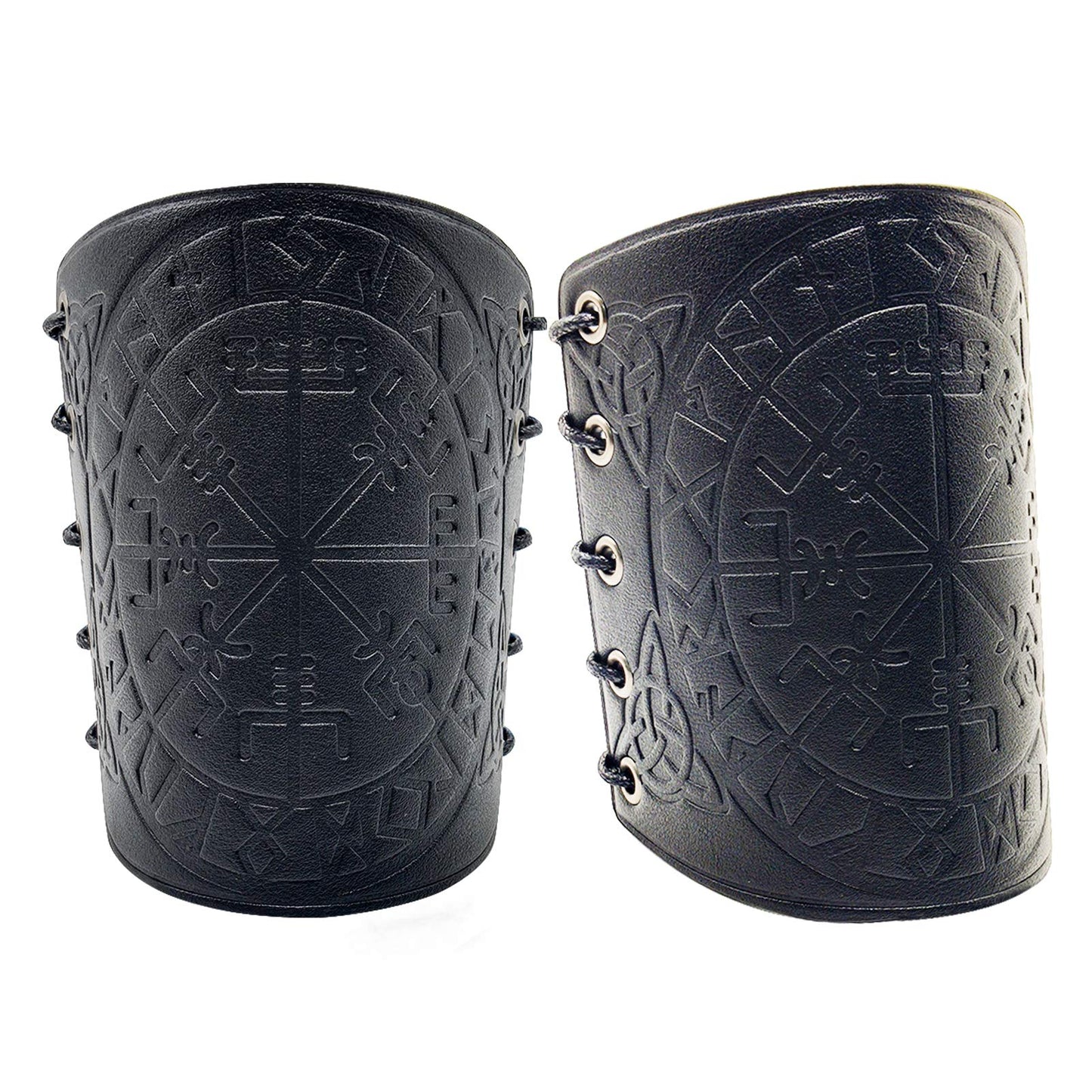 HiiFeuer Viking Vegvisir Embossed Leather Arm Armor 3 Colors LARP Gauntlet Leather Armor Bracer Brown