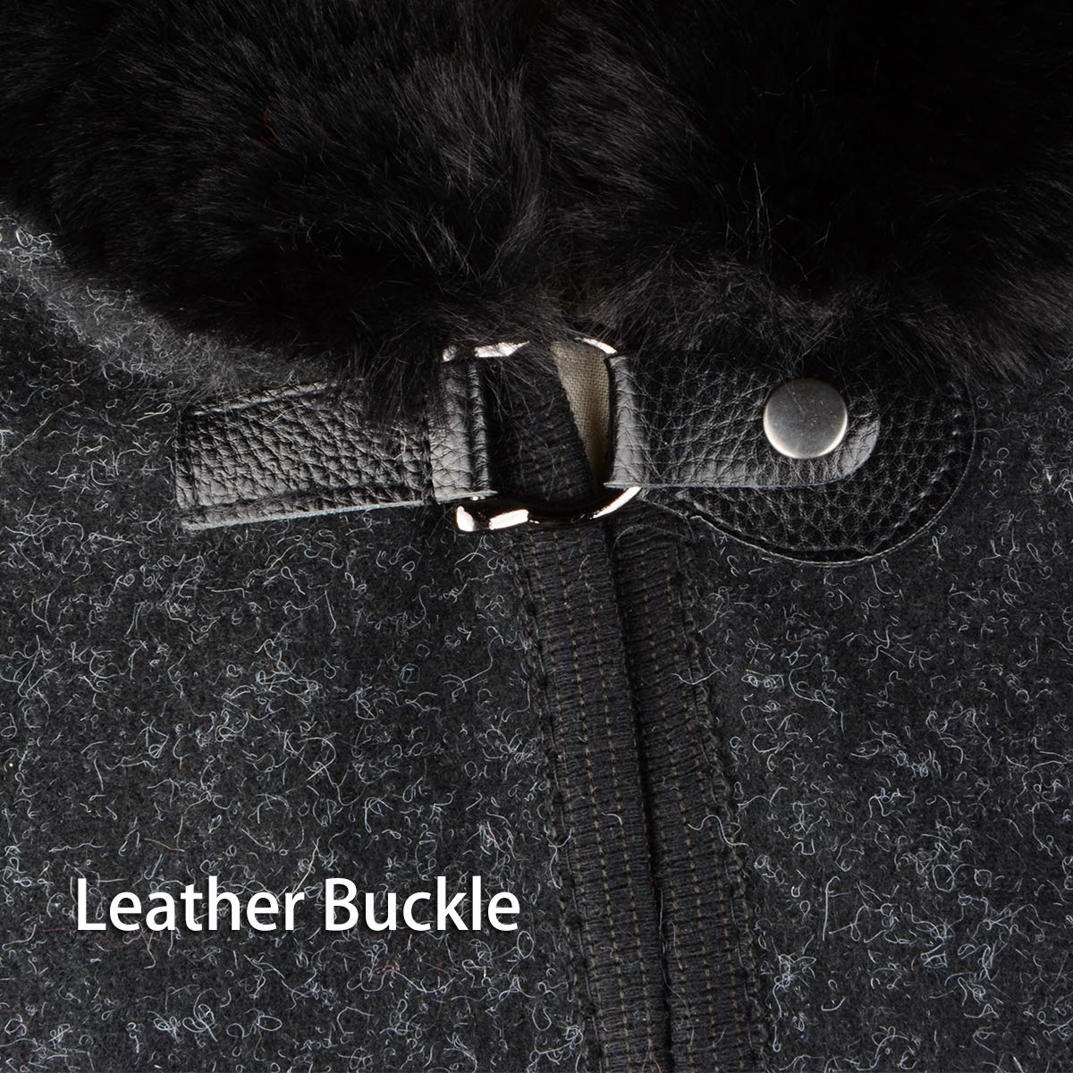 Fur-Lined Leather Closure Wool Half-Cloak with Hood