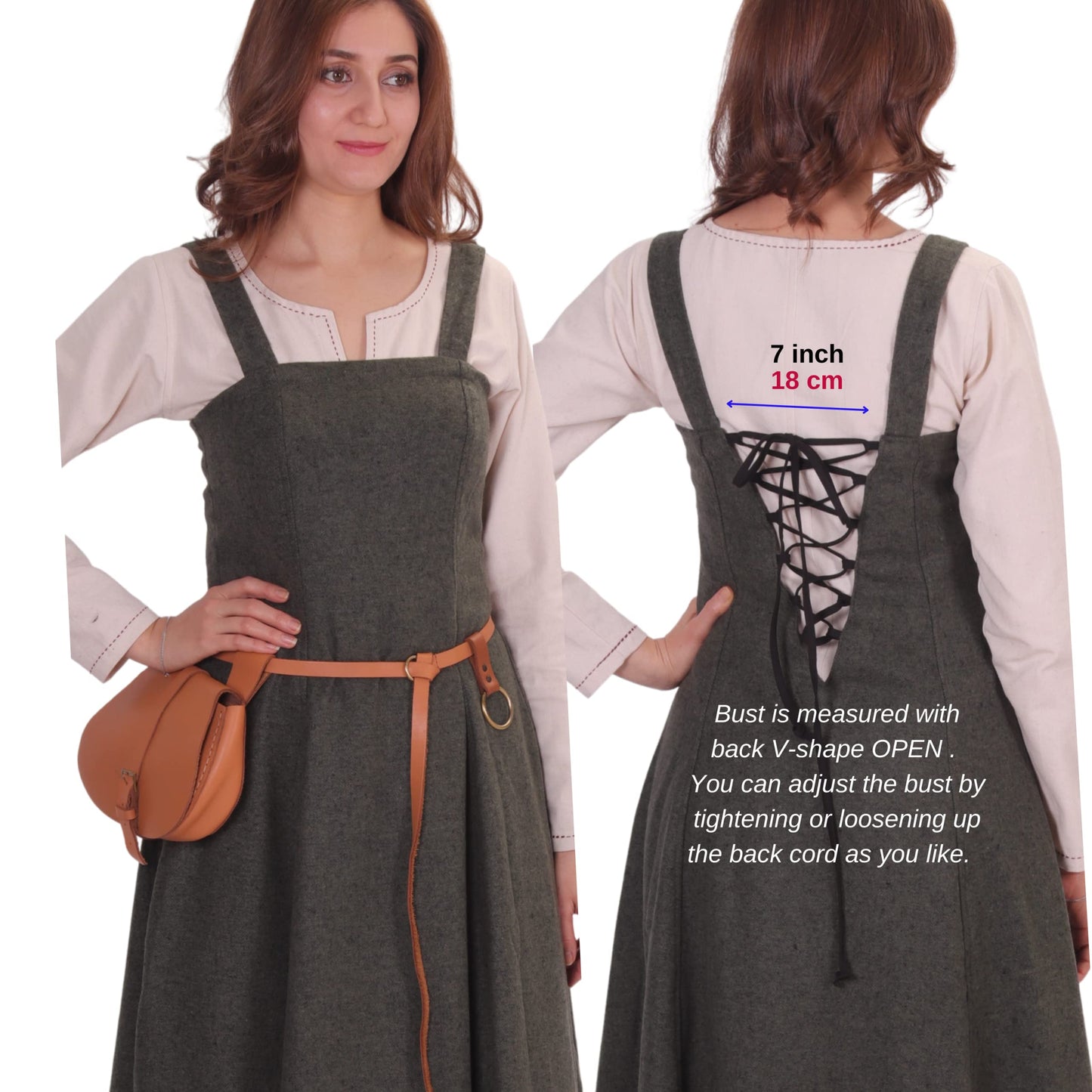 Wool Viking Apron Overdress with Laced Back