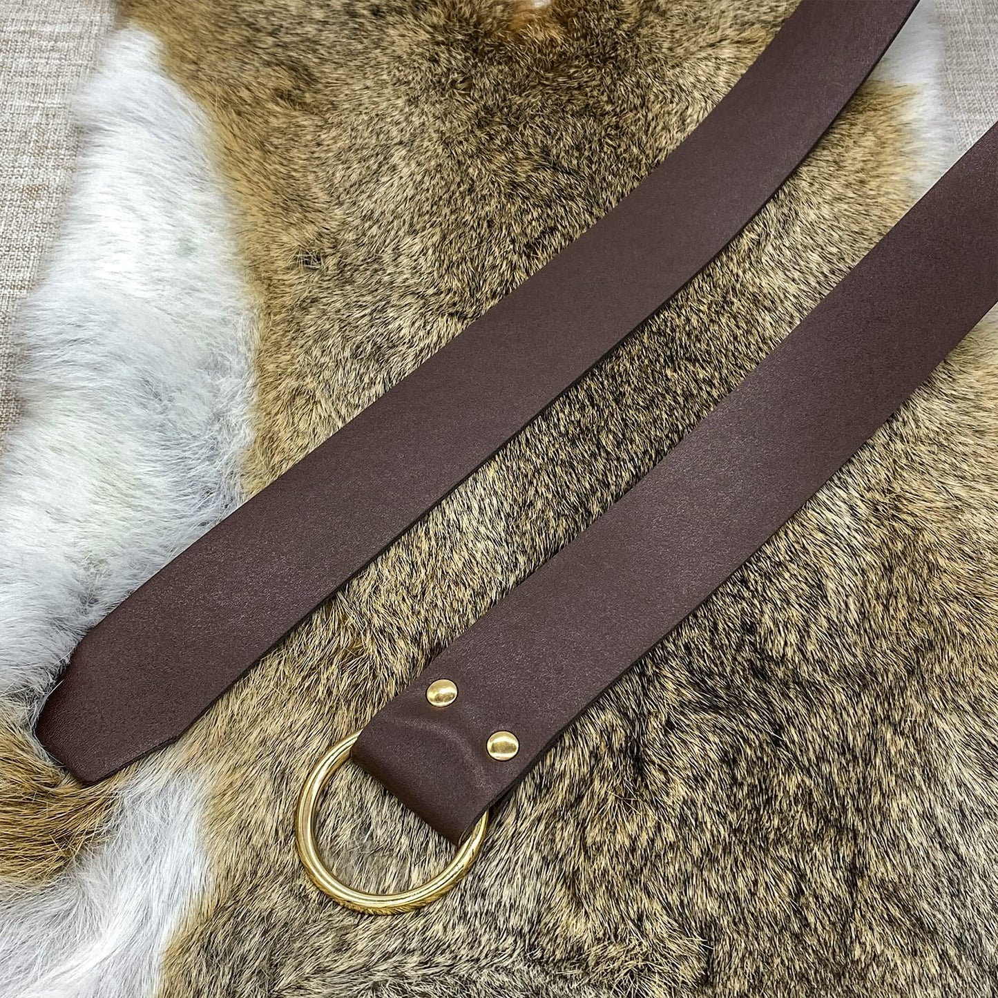 HiiFeuer Medieval O Ring Belt with Portable Drawstring Pouch, Retro Renaissance Faux Leather Belt and Purse Set for LARP Brown C