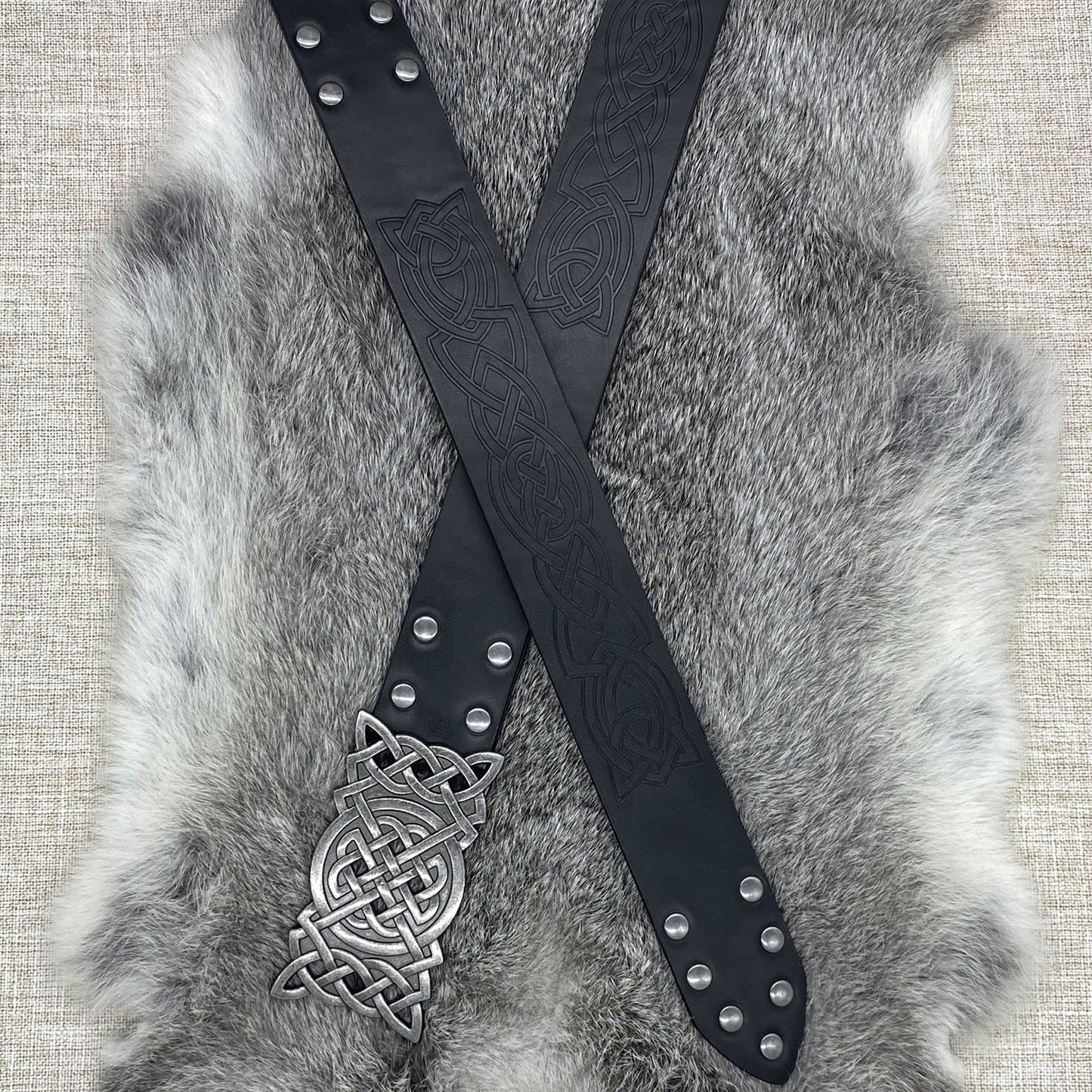 Dark Brown Celtic Knot Embossed PU Leather Medieval Viking Belt