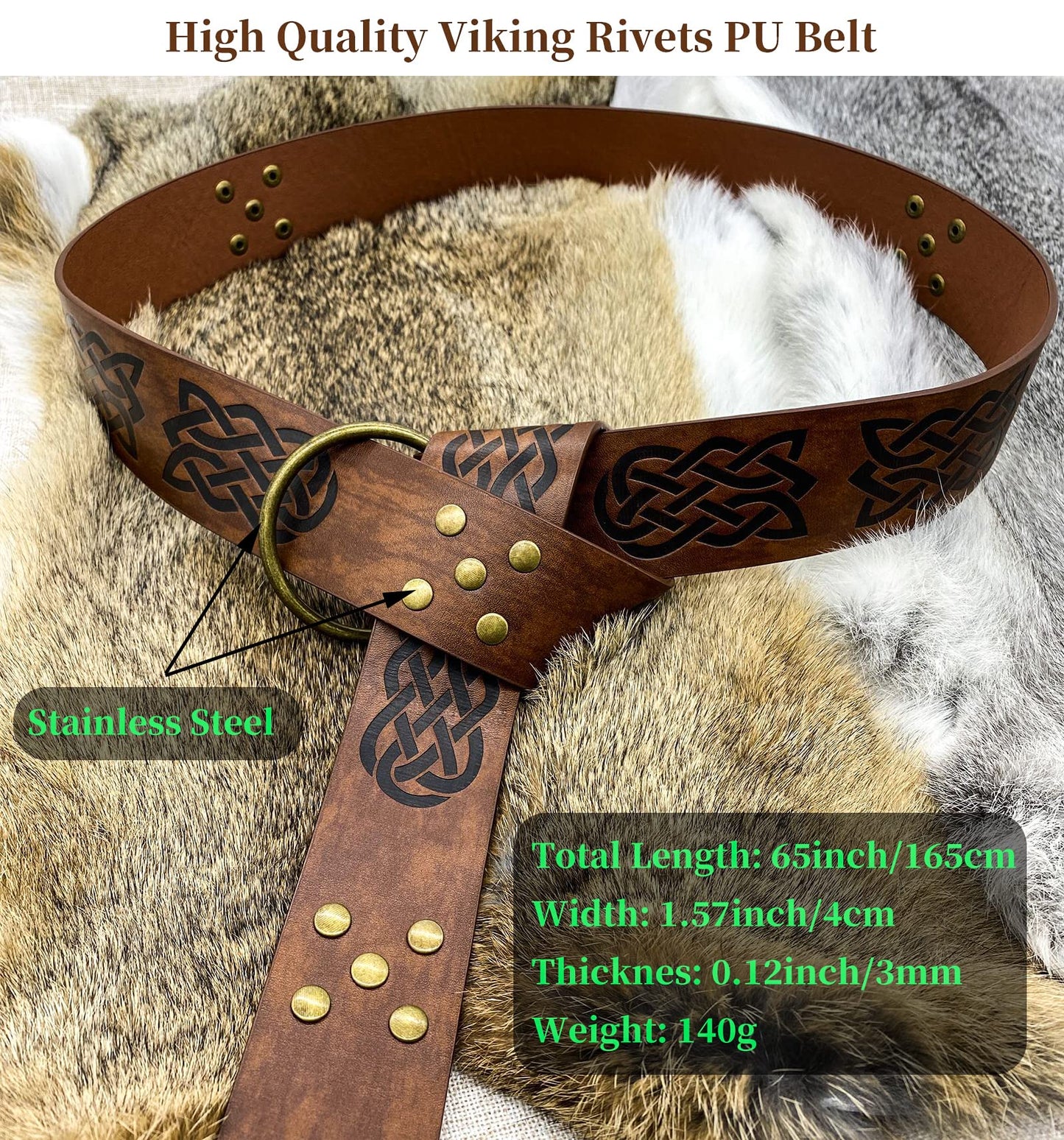 Dark Brown Celtic Knot Embossed PU Leather Medieval Viking Belt