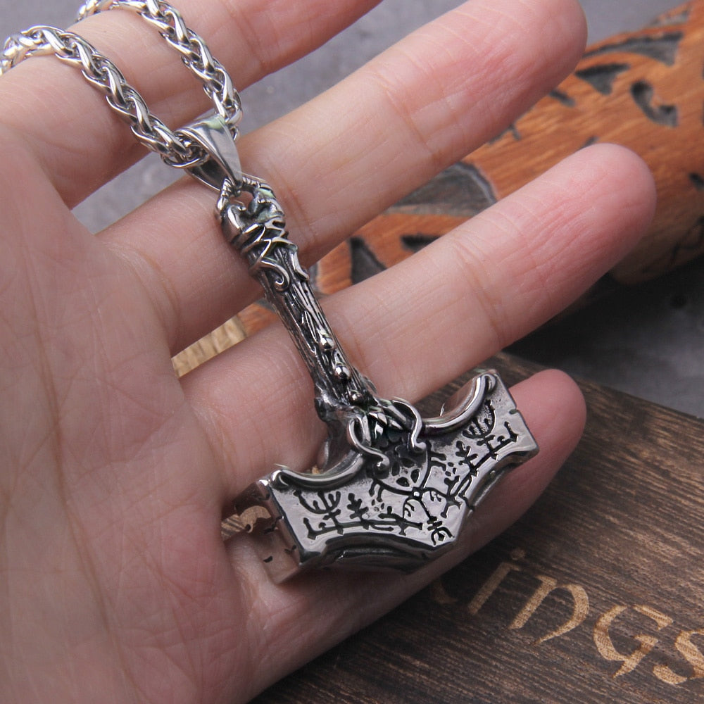 Mjolnir Thor's Hammer Viking Runes Pendant Necklace