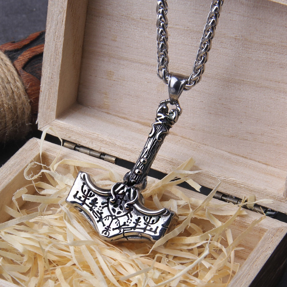 Mjolnir Thor's Hammer Viking Runes Pendant Necklace