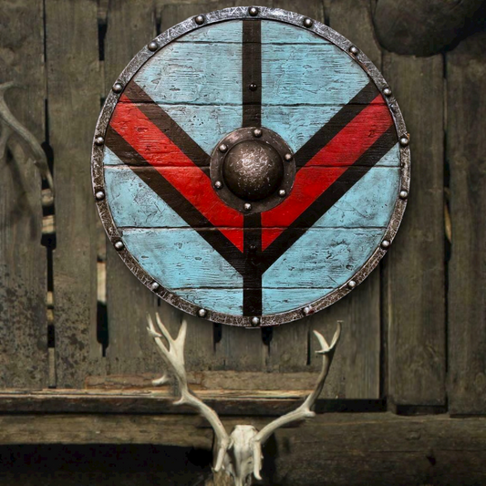 Lagertha Shieldmaiden Blue and Red Plank Viking Shield, 24"