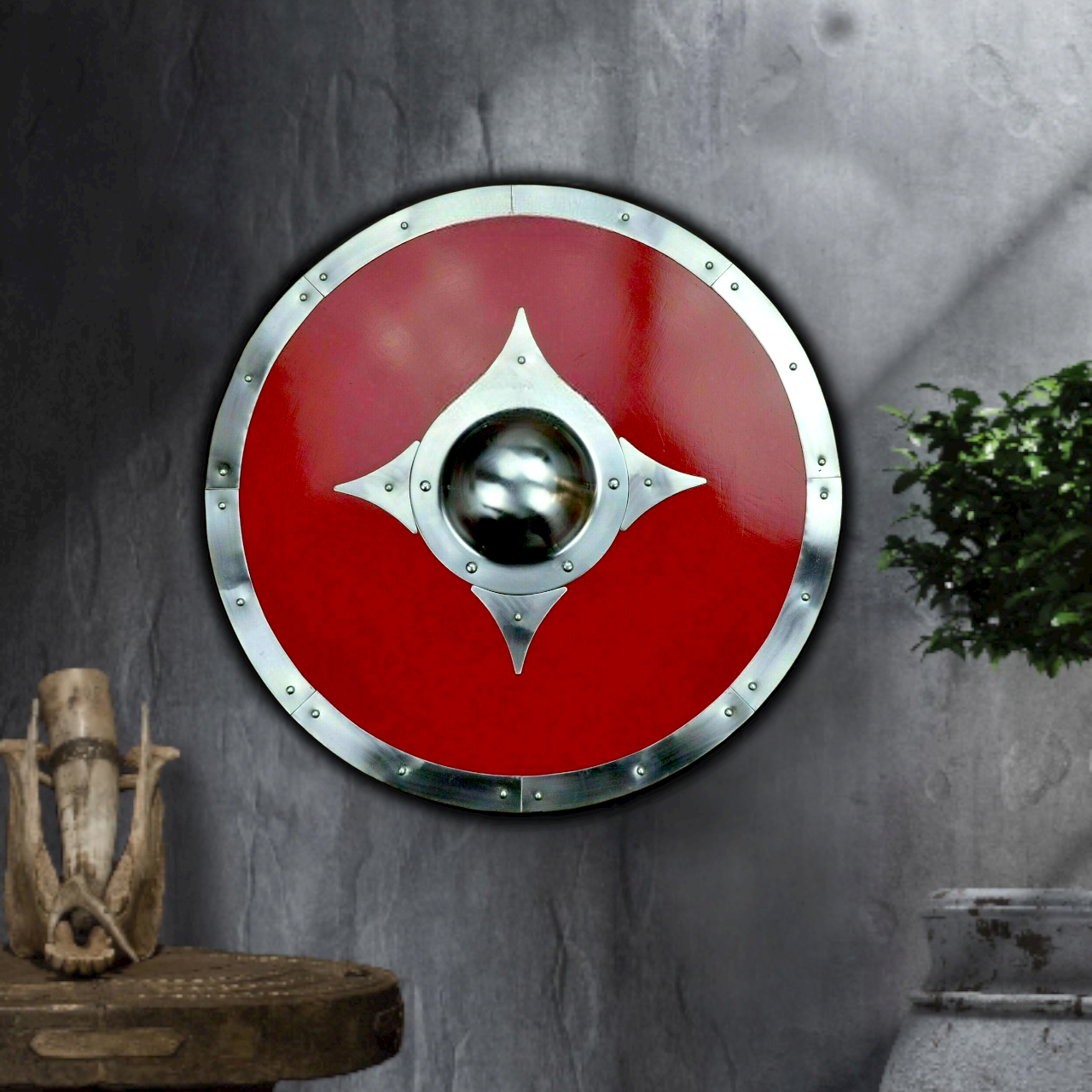 Medieval Red Shield with Silver-like Gauge